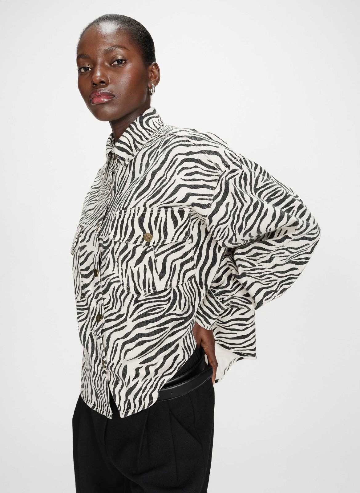 Chemise oversize col classique en coton imprimé GRACE ET MILA Blanc