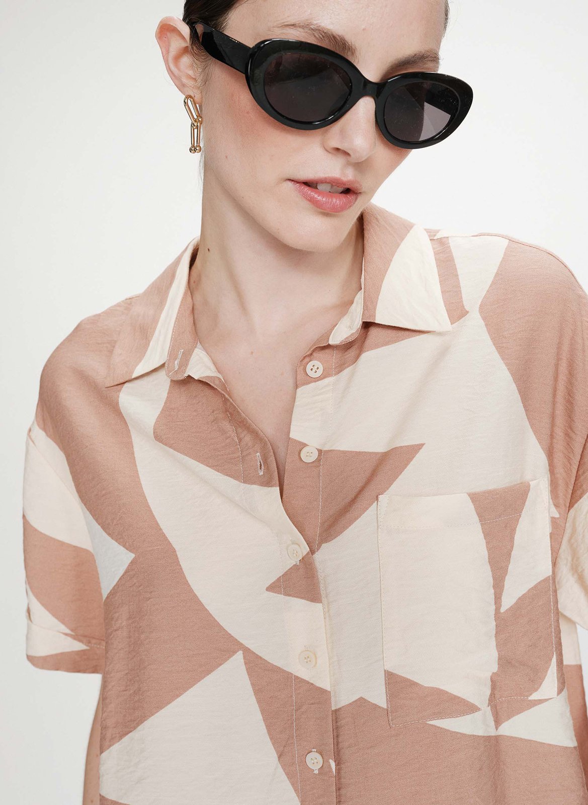 Straight printed shirt with classic collar GRACE ET MILA Brown