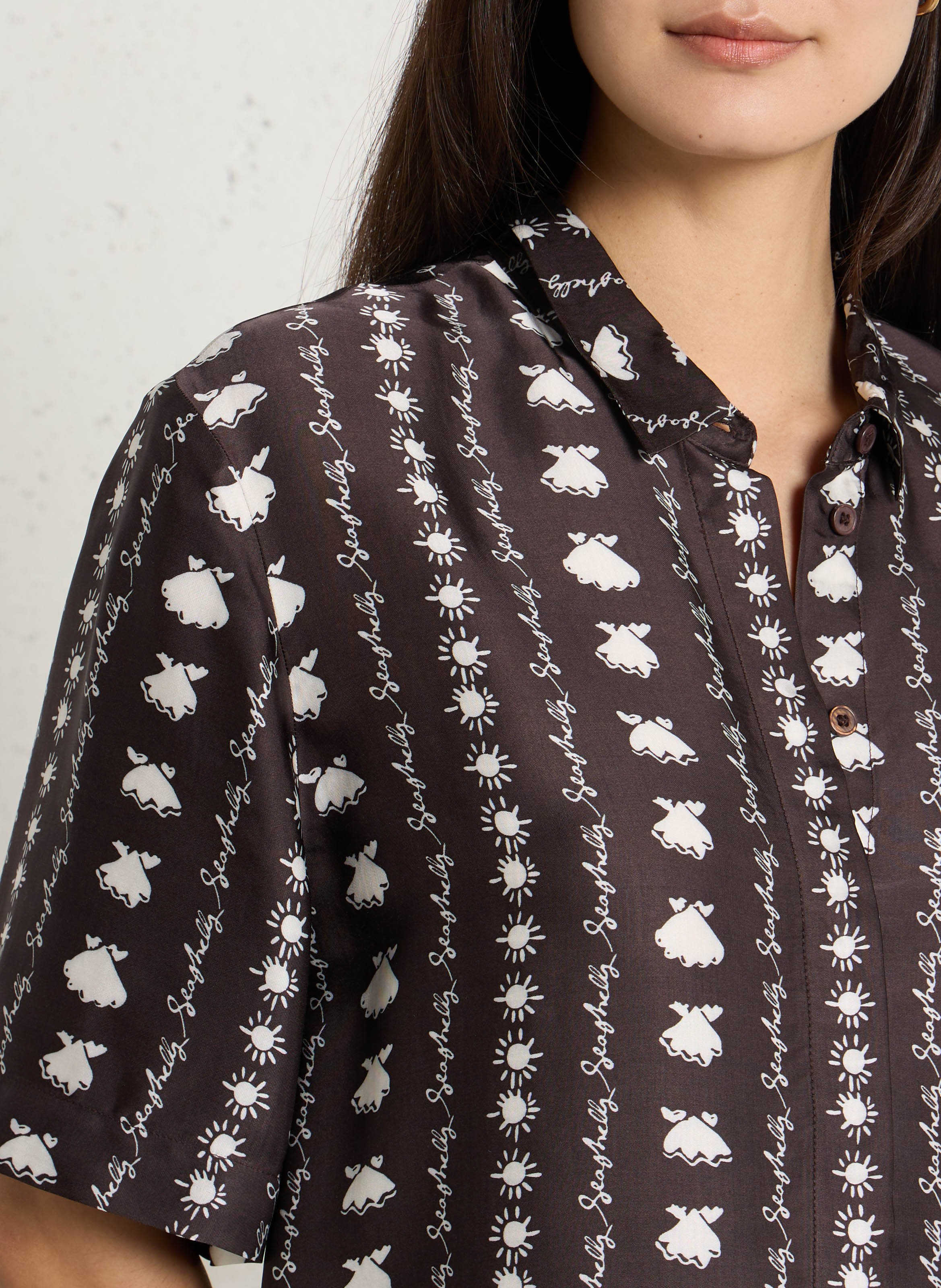 Gerade geschnittenes Hemd mit kurzen Ärmeln und Muster DES PETITS HAUTS Schwarz