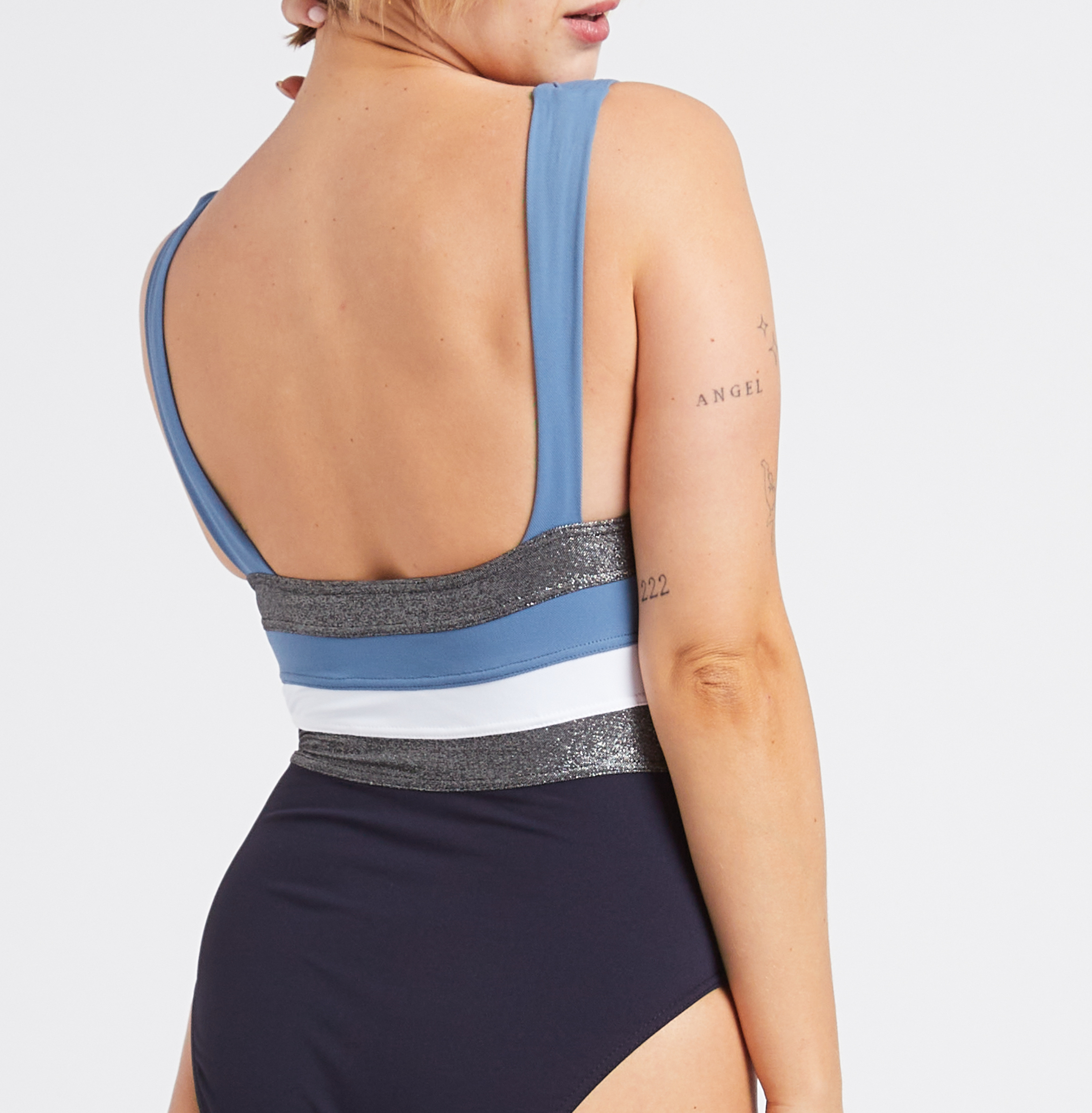 Badeanzug mit dreifarbigem Streifen LIVIA Blau