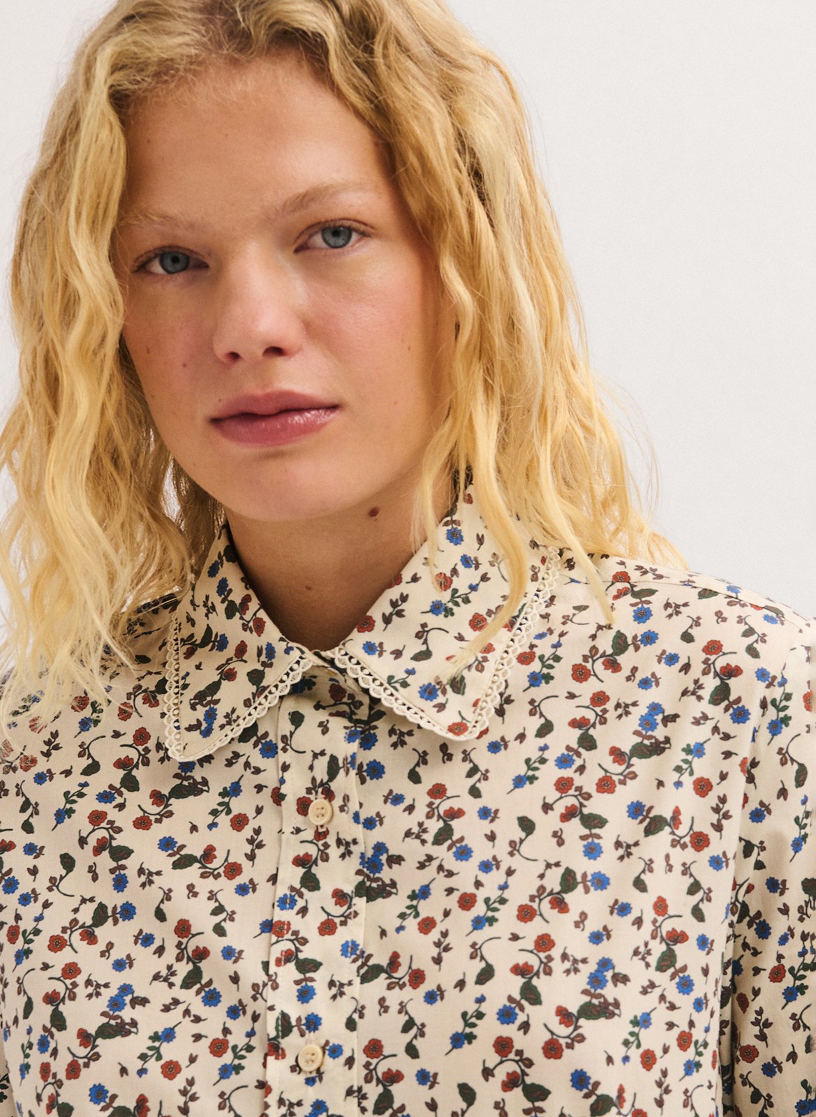 Gerade geschnittene Baumwollbluse PABLO Beige
