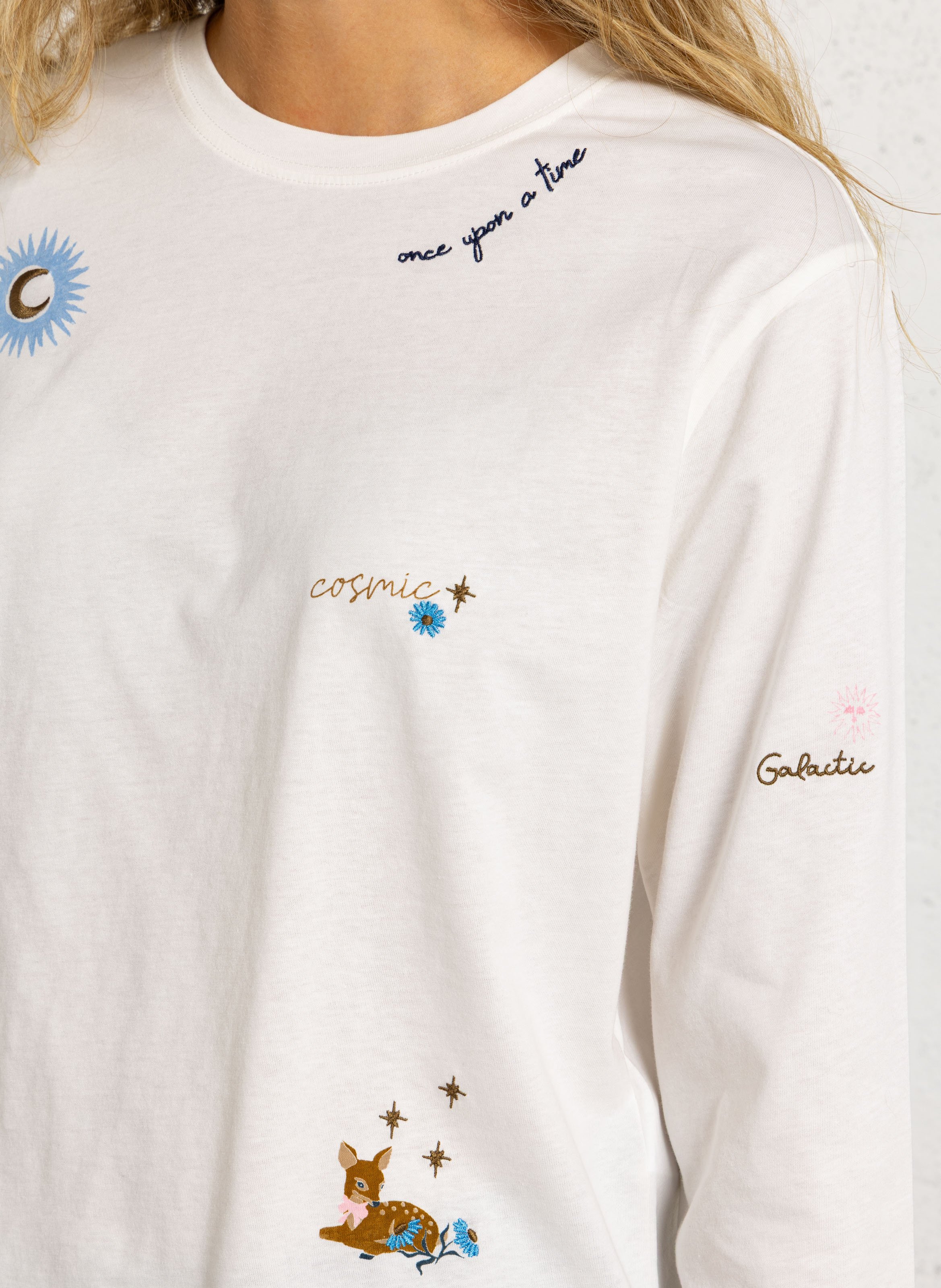 Tee-shirt droit col rond en coton imprimé DES PETITS HAUTS Beige