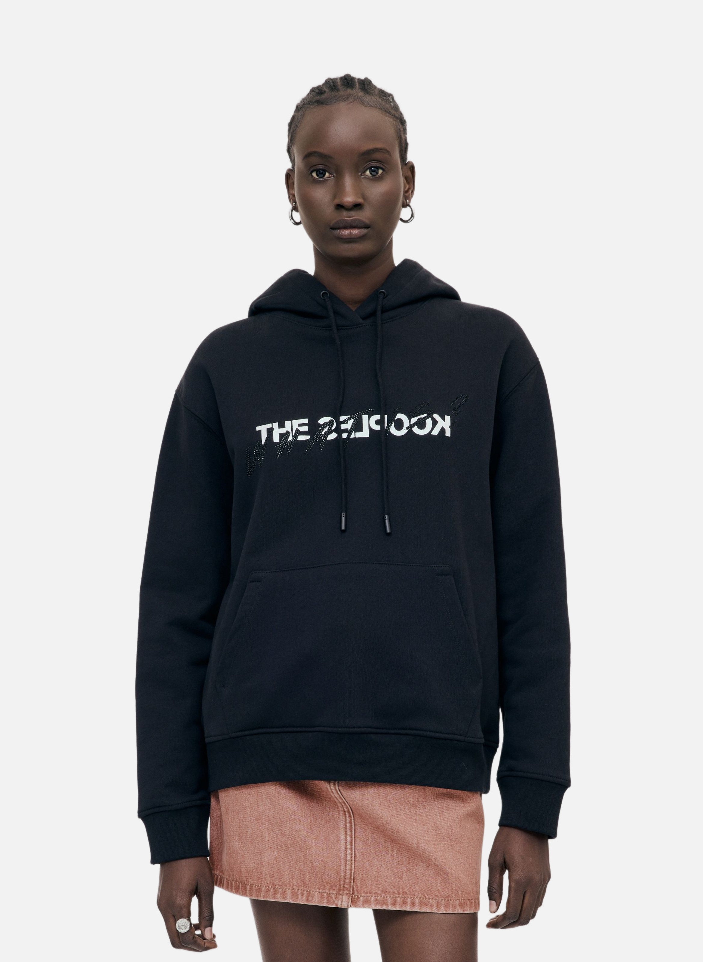 Hooded cotton sweatshirt with rhinestones. THE KOOPLES Black