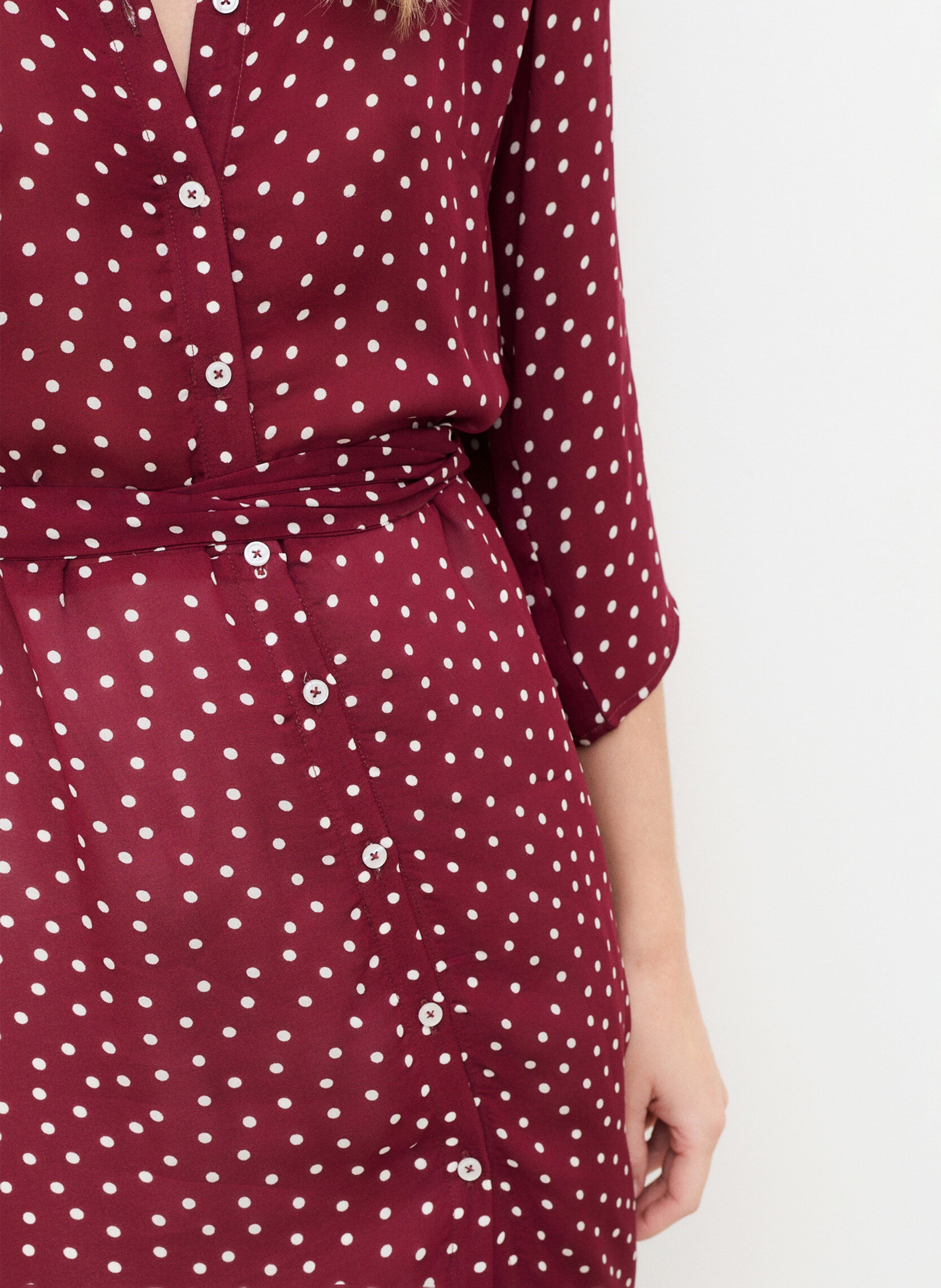 Robe midi col classique imprimée CAROLL Rouge