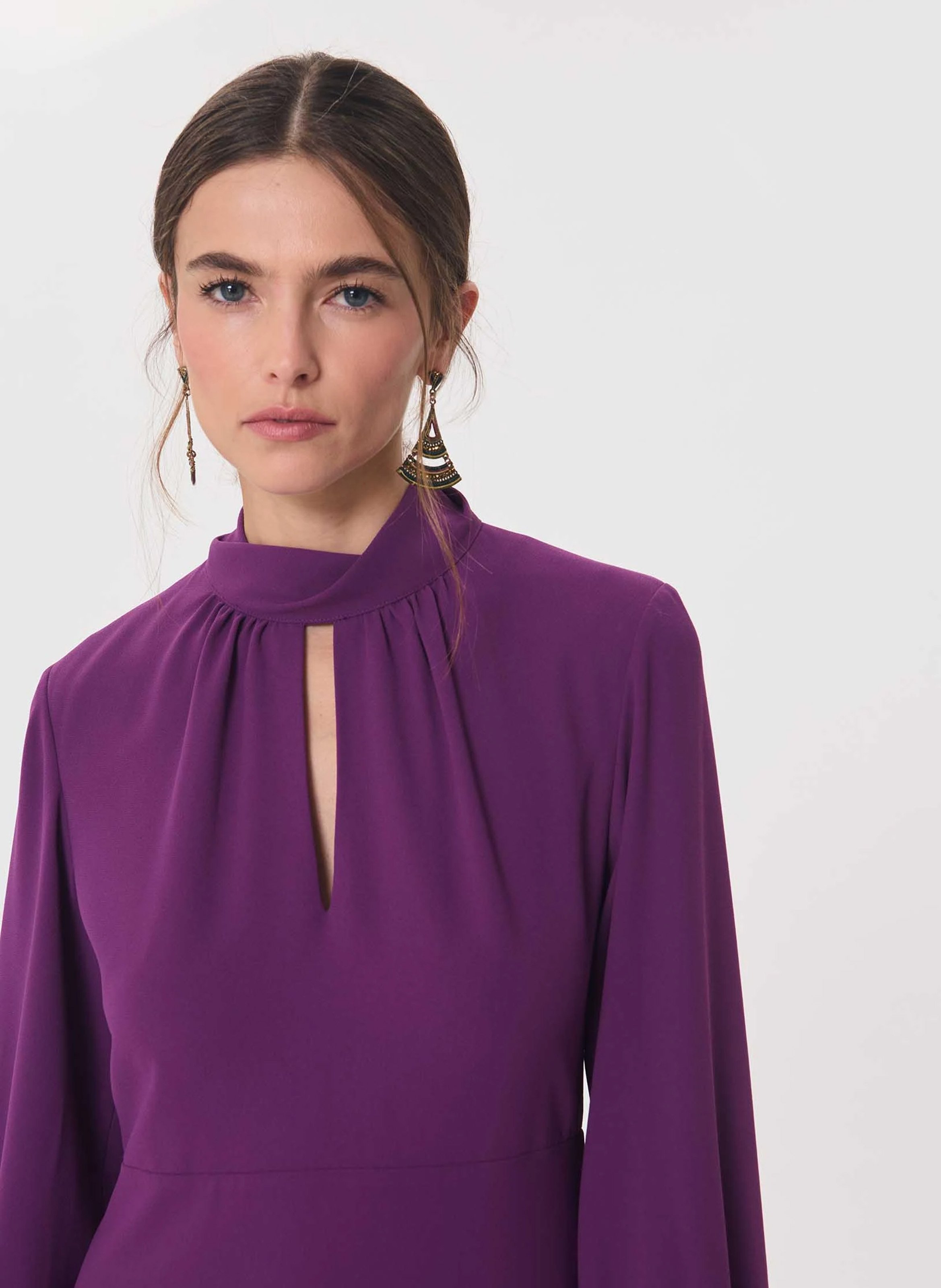Plain loose-fitting long-sleeved dress | Purple TARA JARMON Women