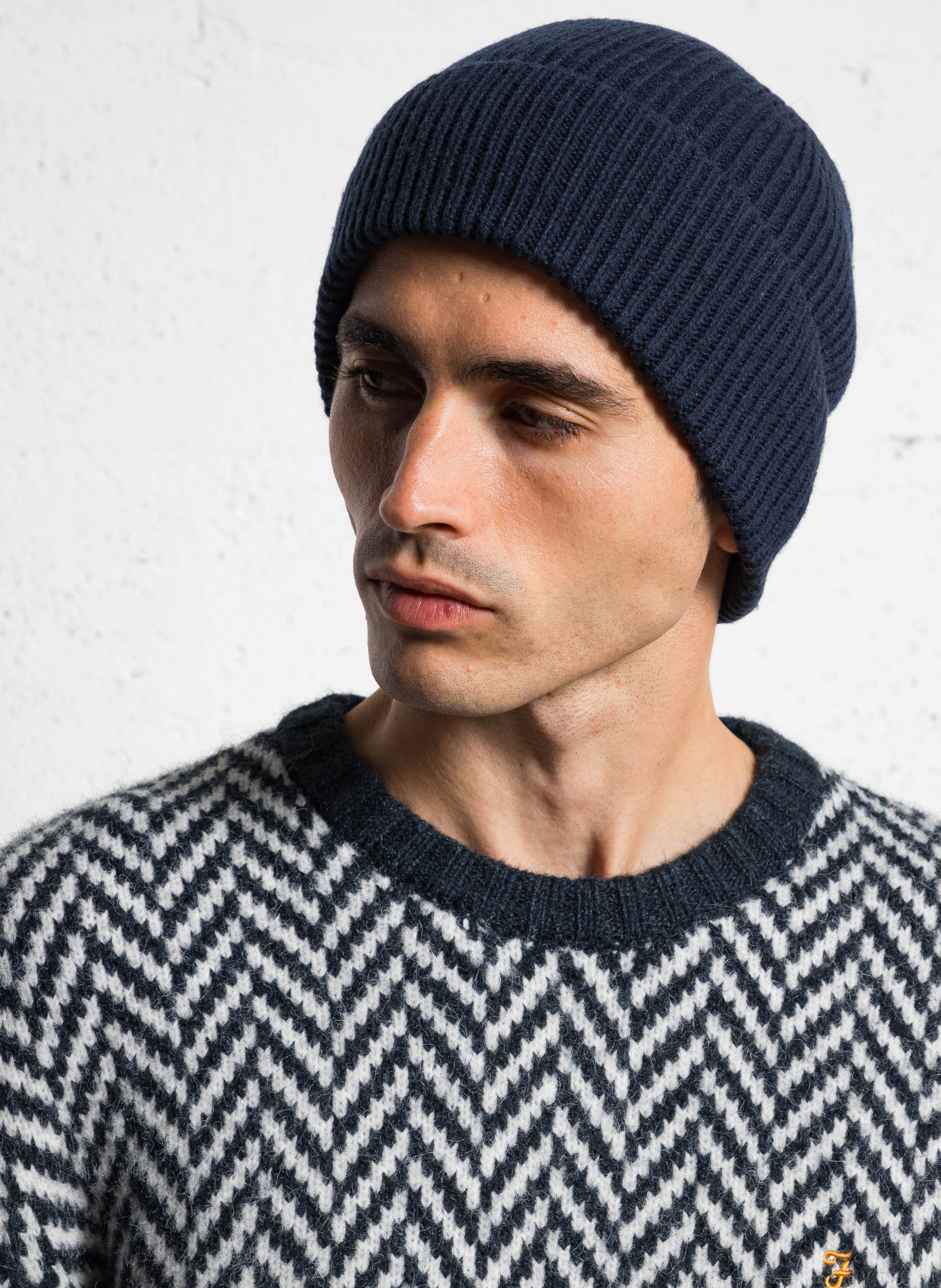 Geribde, wollen muts SELECTED Blauw