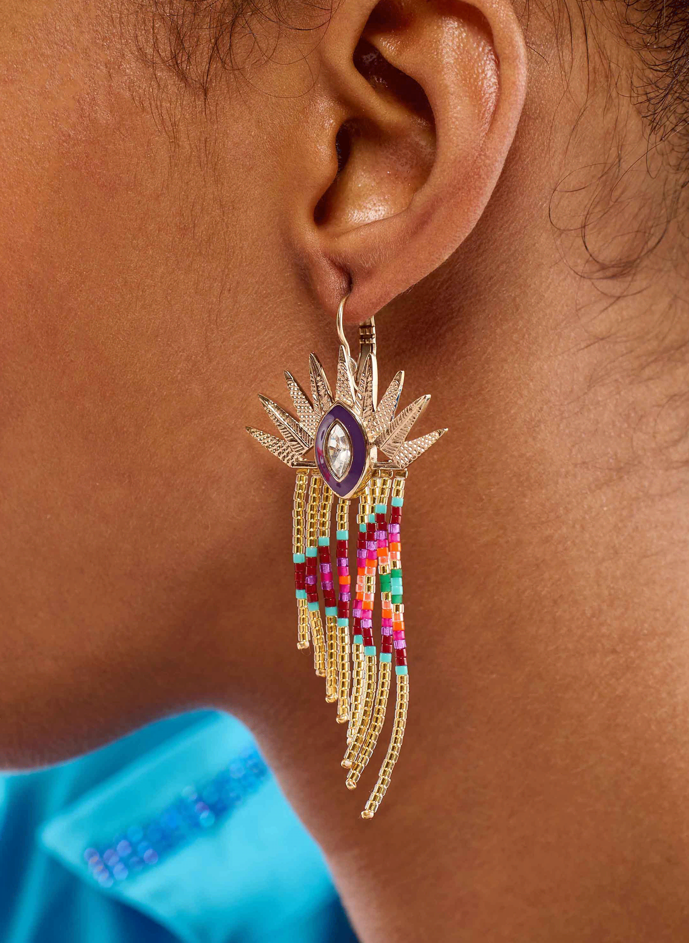 Earrings with dangling pearl chains for pierced ears HIPANEMA Multicolored