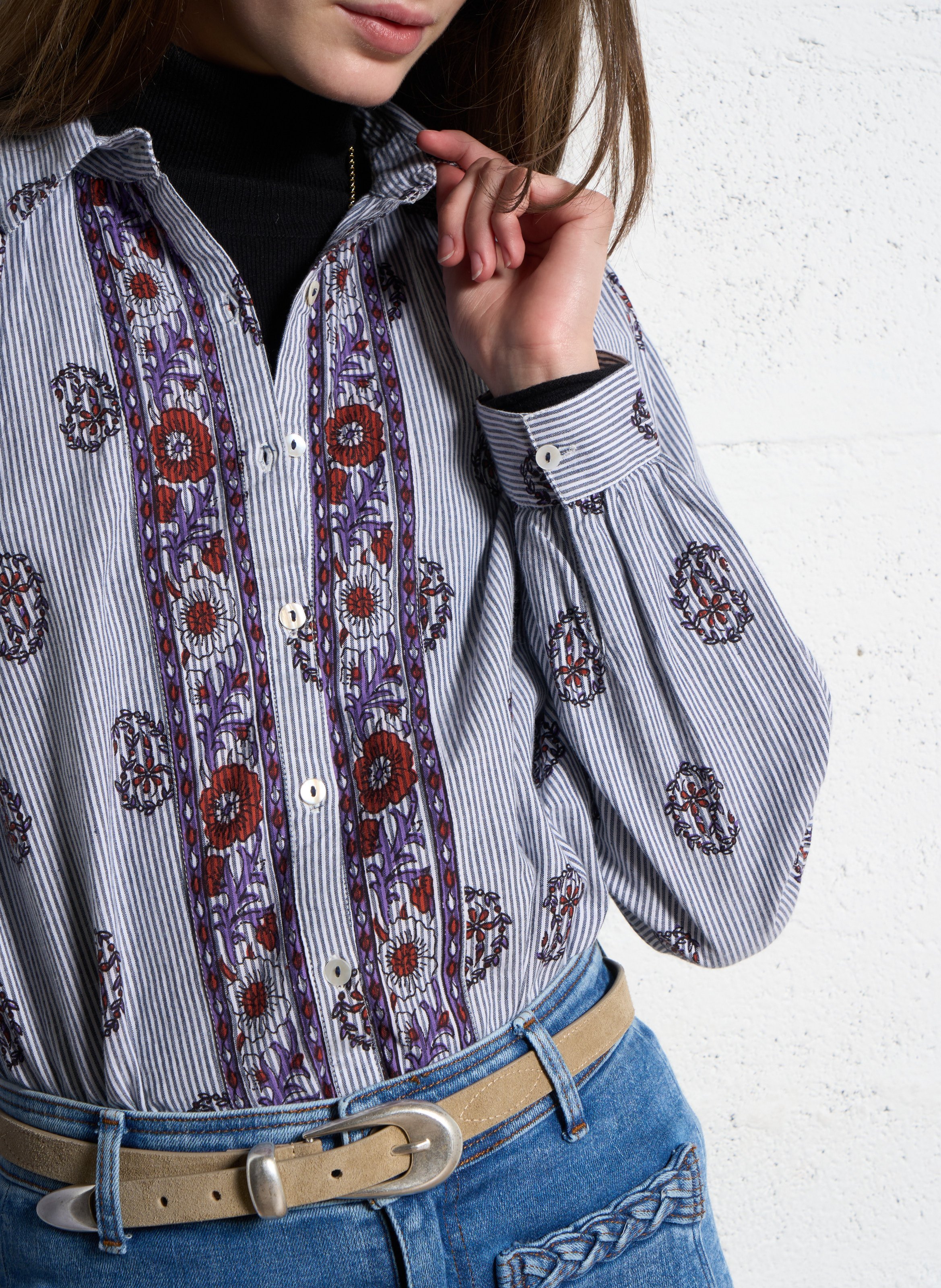 Chemise col classique manches contrastantes en coton MAISON HOTEL Blue