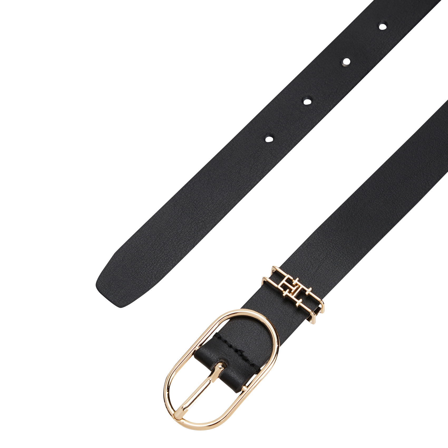 Lederen riem met ovale gesp en monogram TOMMY HILFIGER Zwart