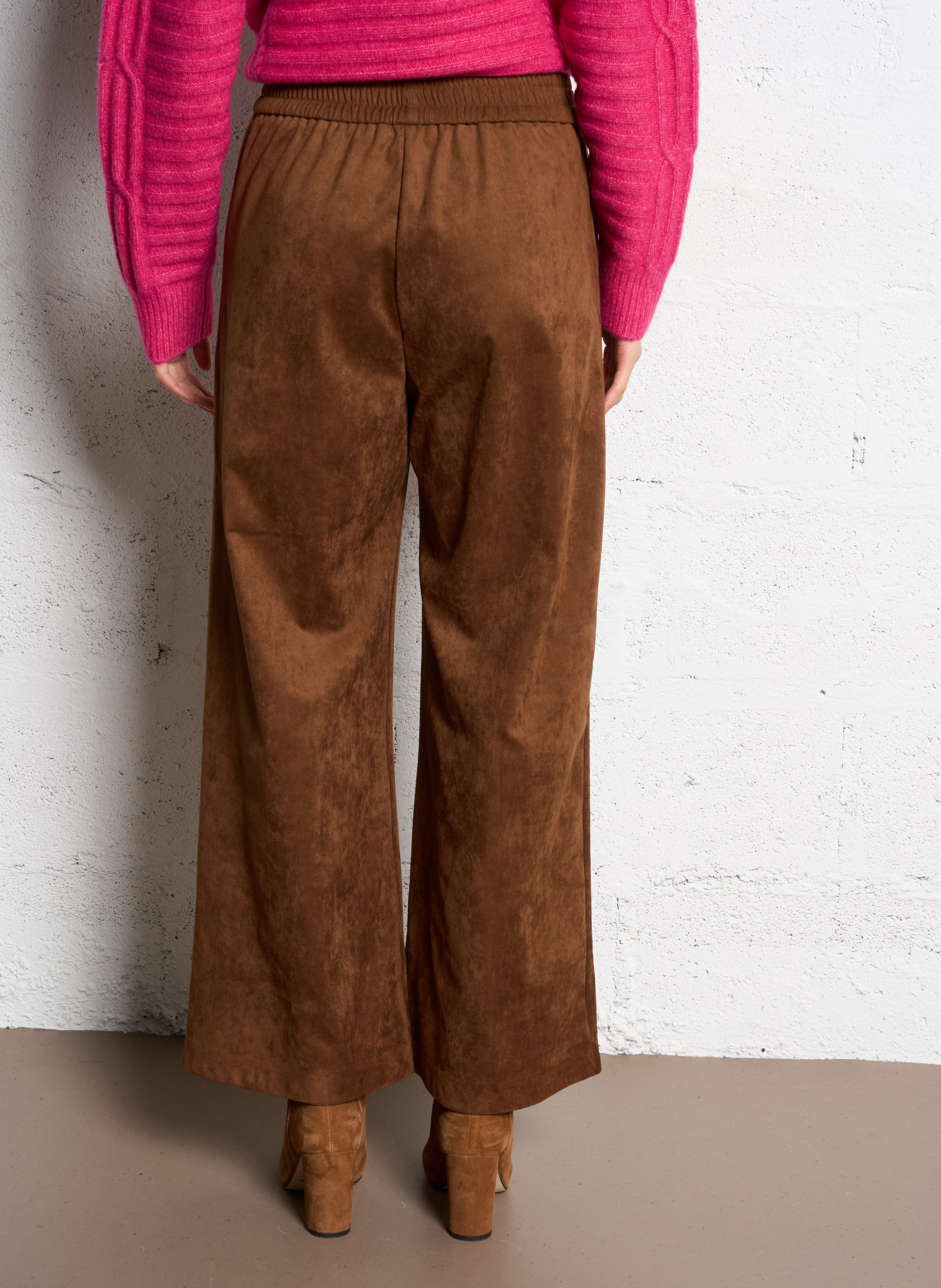 Pantalon large aspect velours SUNCOO Marron