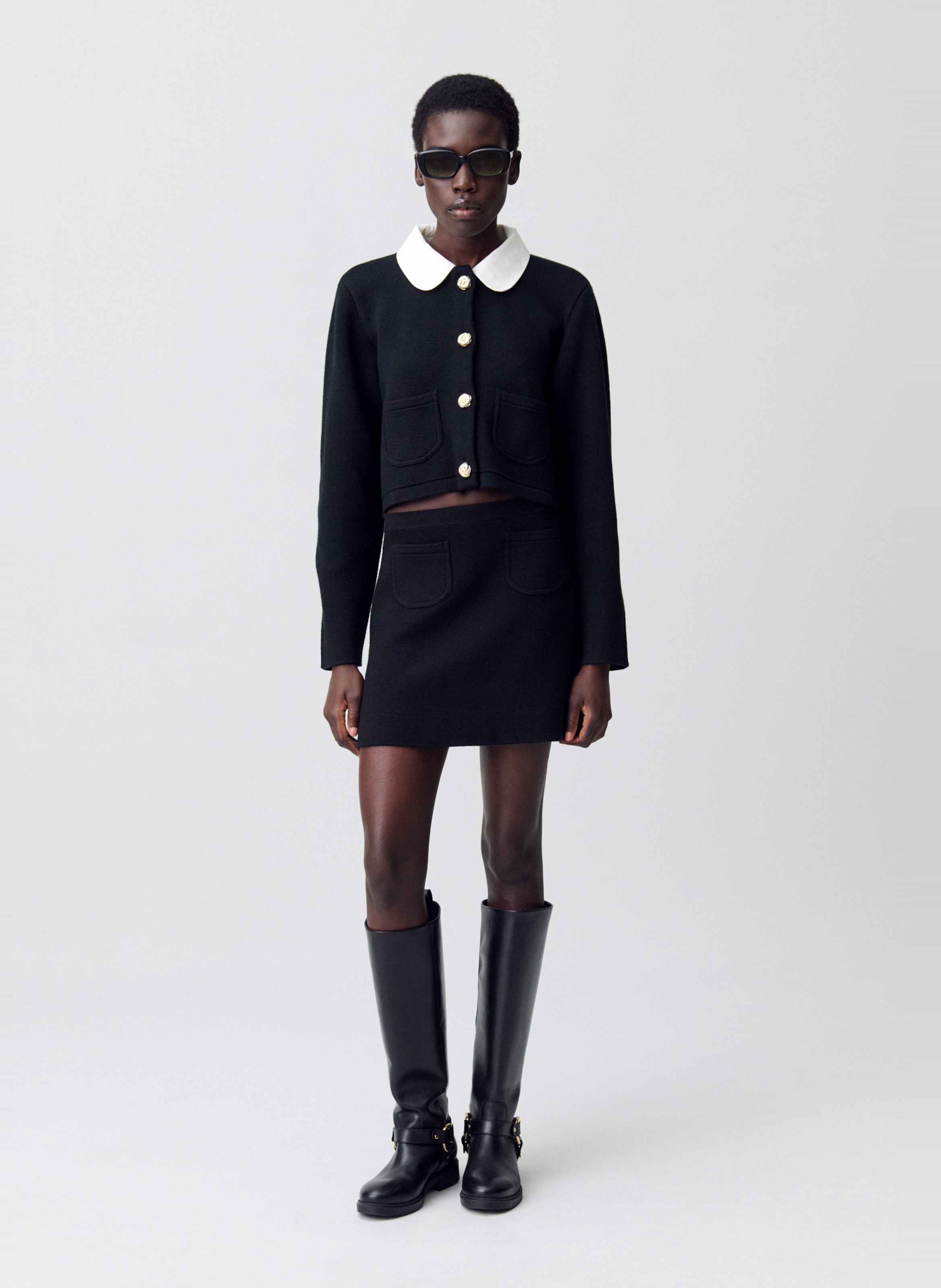 Jupe courte trapèze unie en laine mélangée CLAUDIE PIERLOT Noir