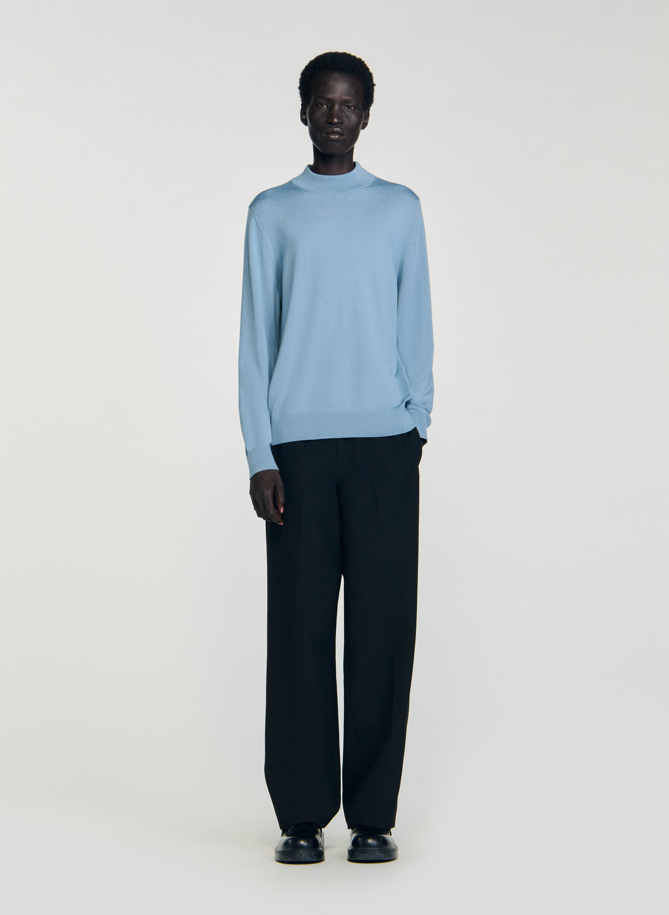 Straight fit long-sleeve solid wool sweater SANDRO Blue