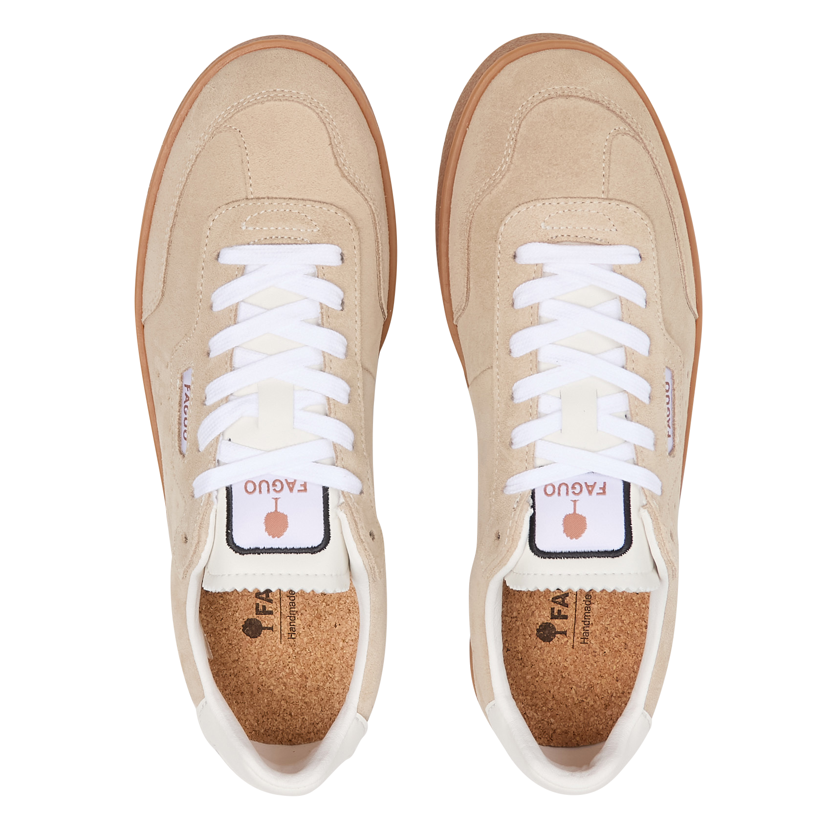 Baskets basses en cuir mélangé Beige