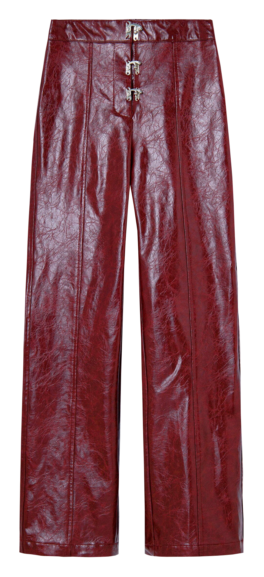 Pantalon droit effet cuir craquelé LAAGAM Rouge