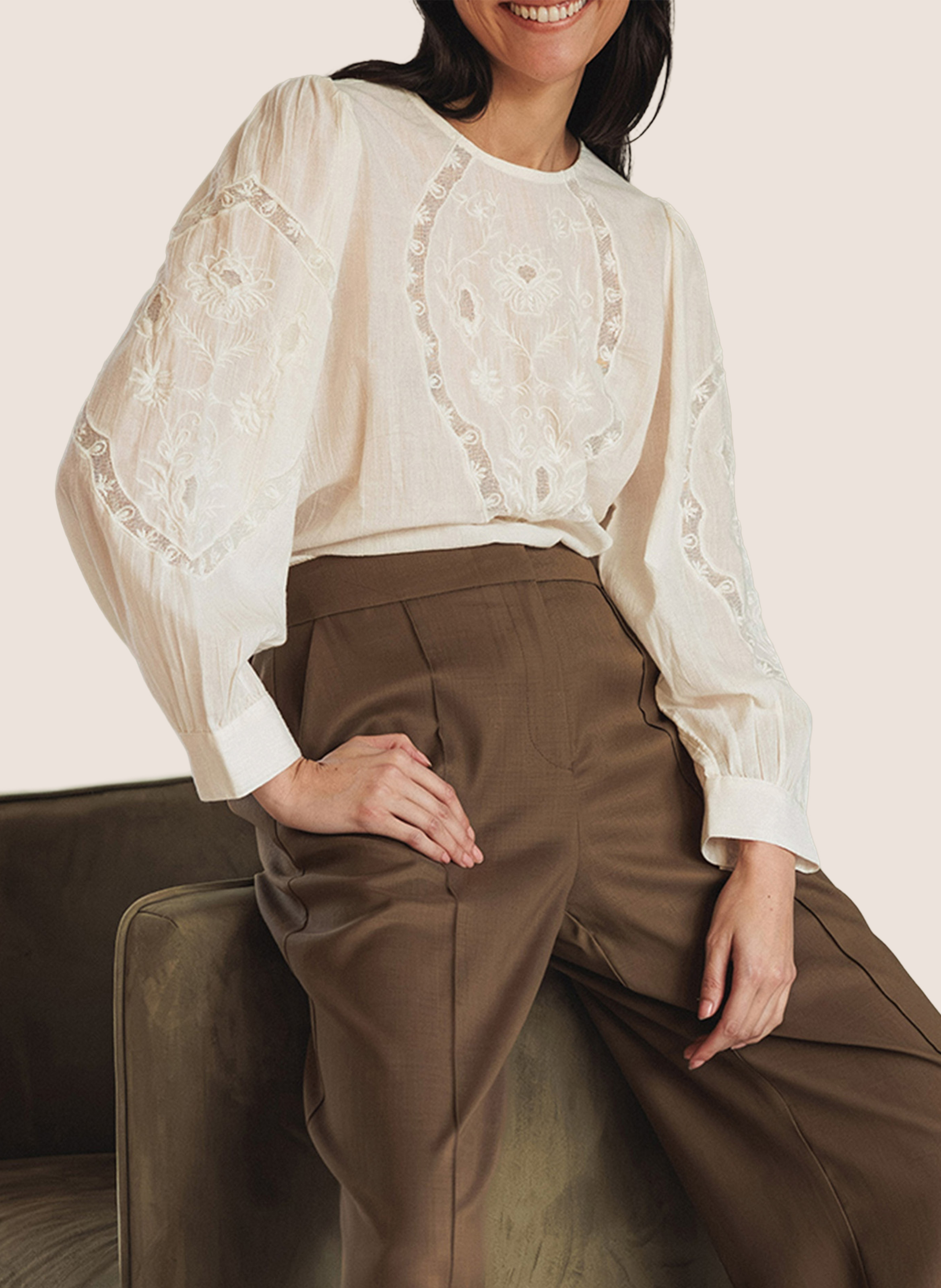 Top droit col rond en coton bio INDI & COLD Blanc