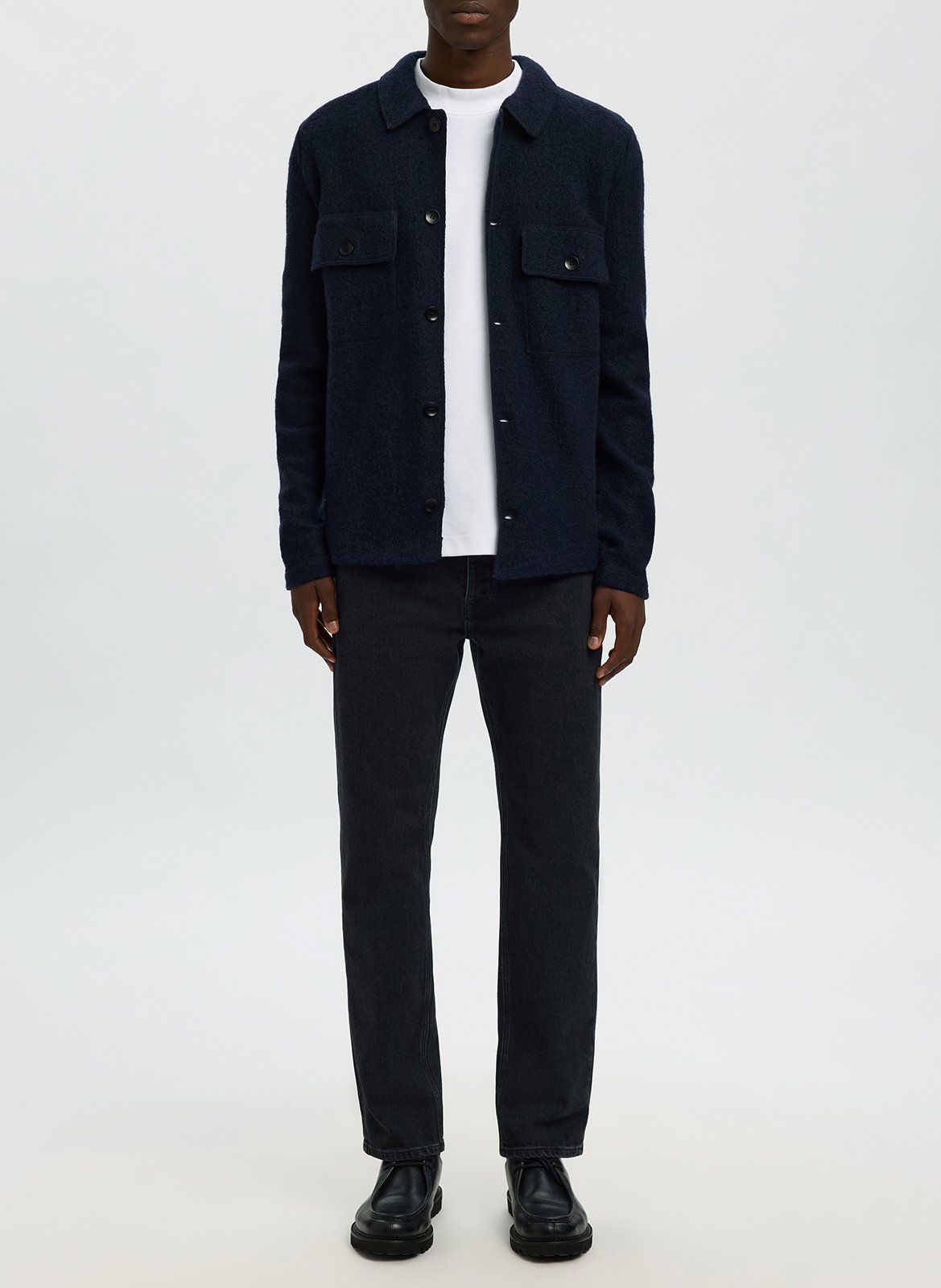 Surchemise droite unie en laine SELECTED Bleu