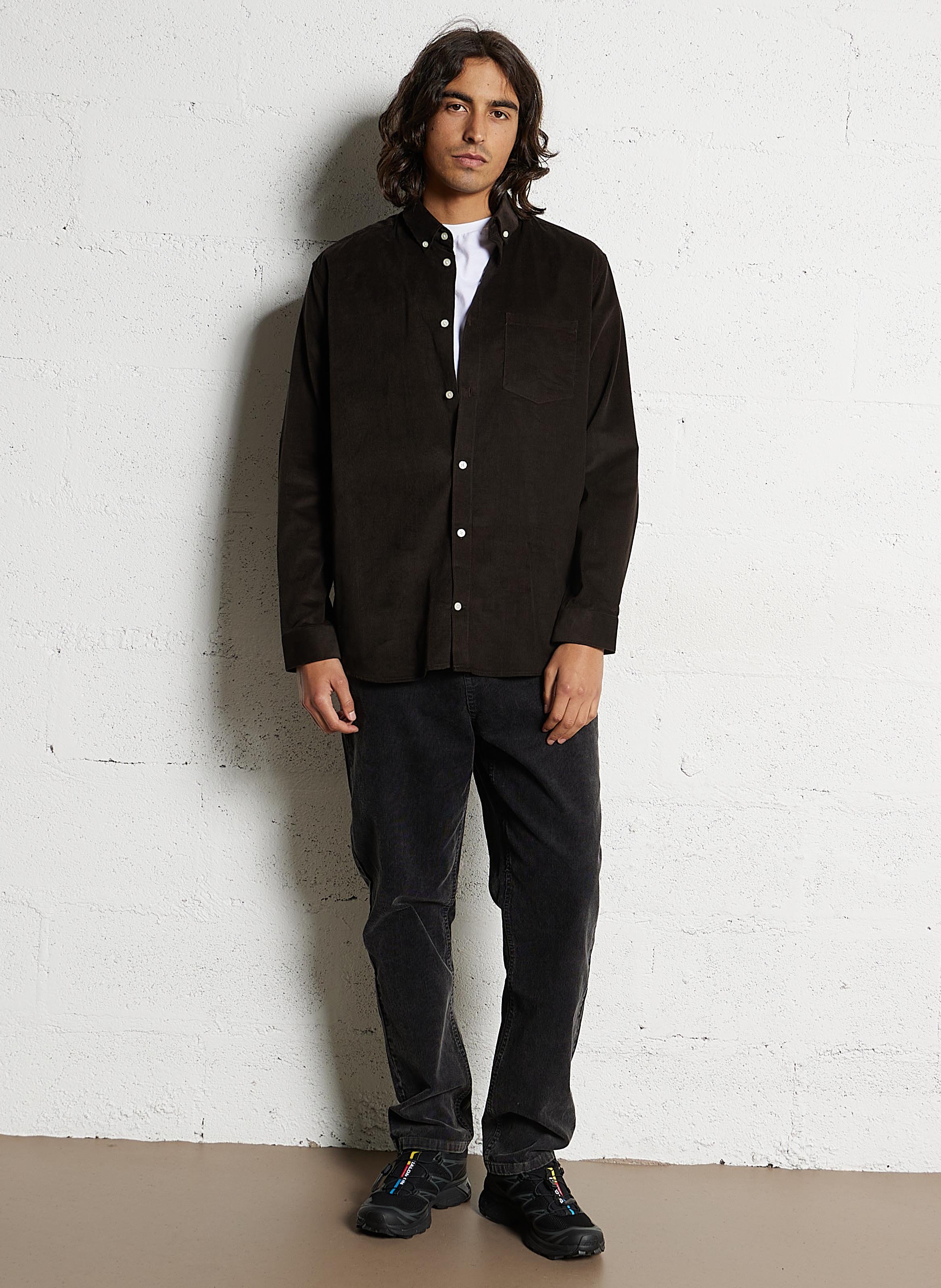 Straight ribbed cotton shirt AU PRINTEMPS PARIS Brown