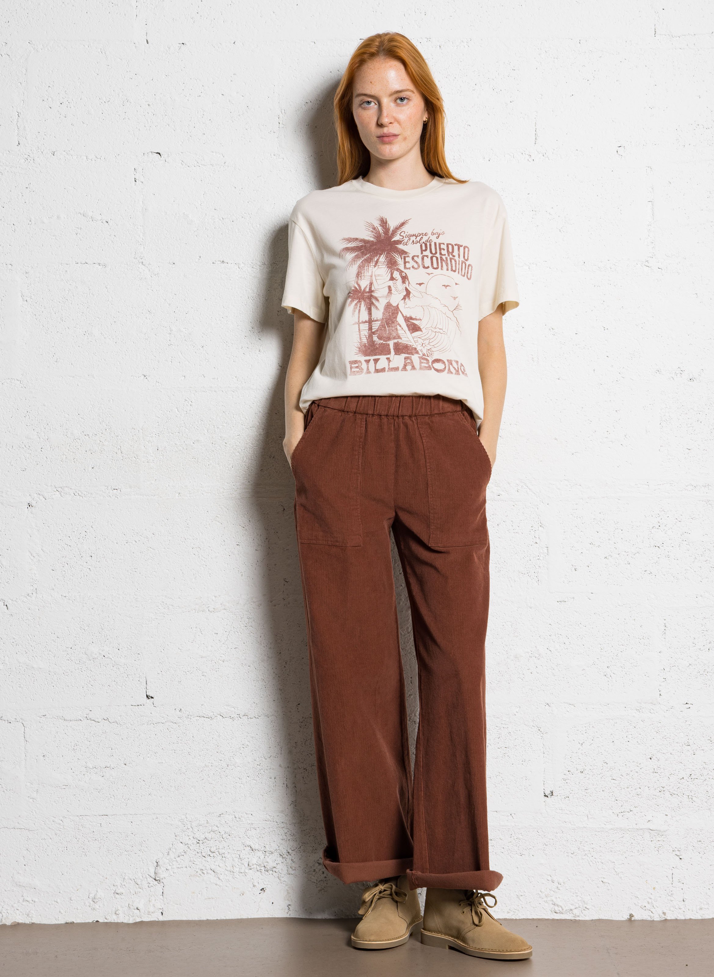 Tee-shirt col rond en coton BILLABONG Beige