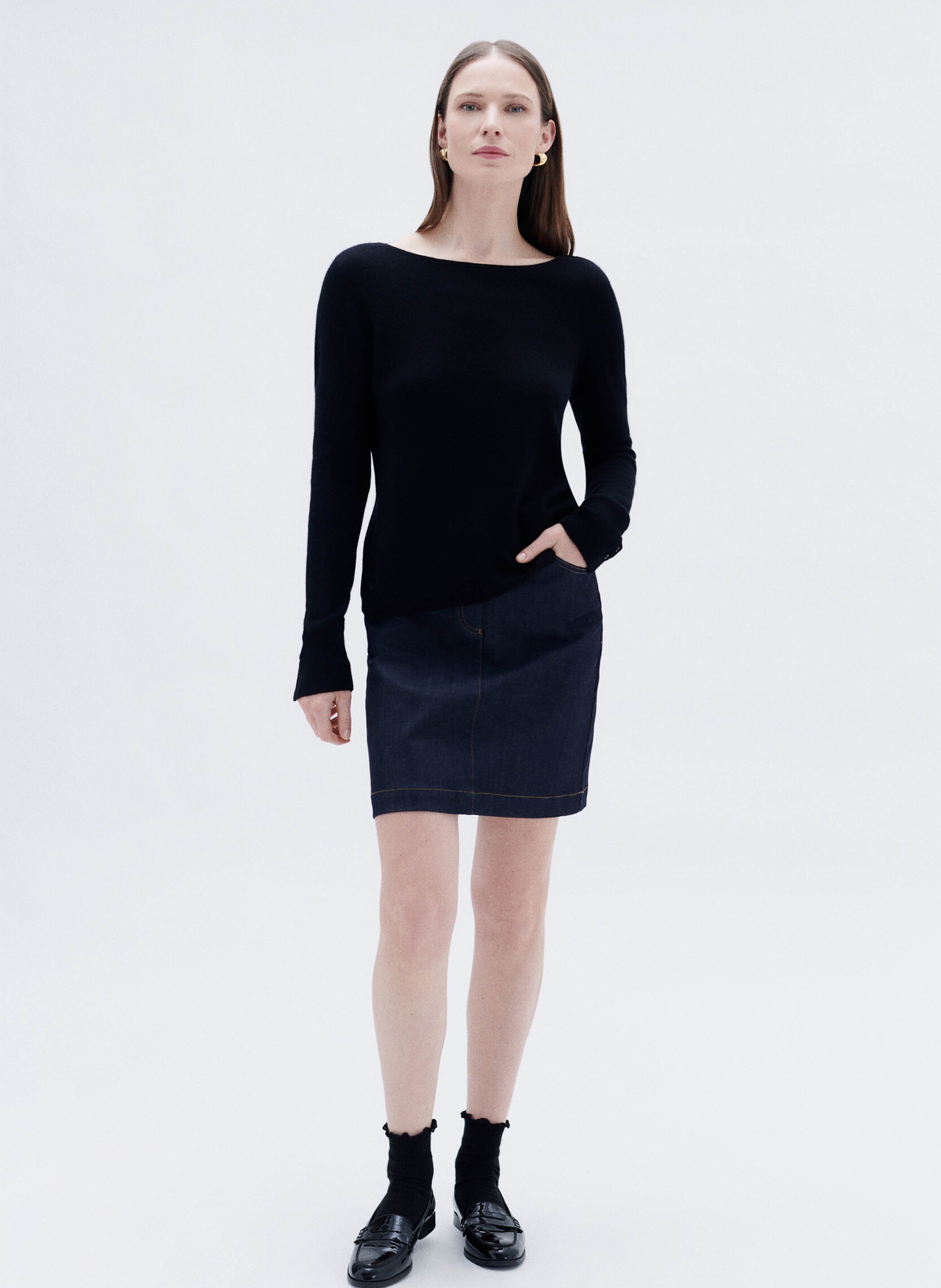 Straight boat-neck sweater CAROLL Black