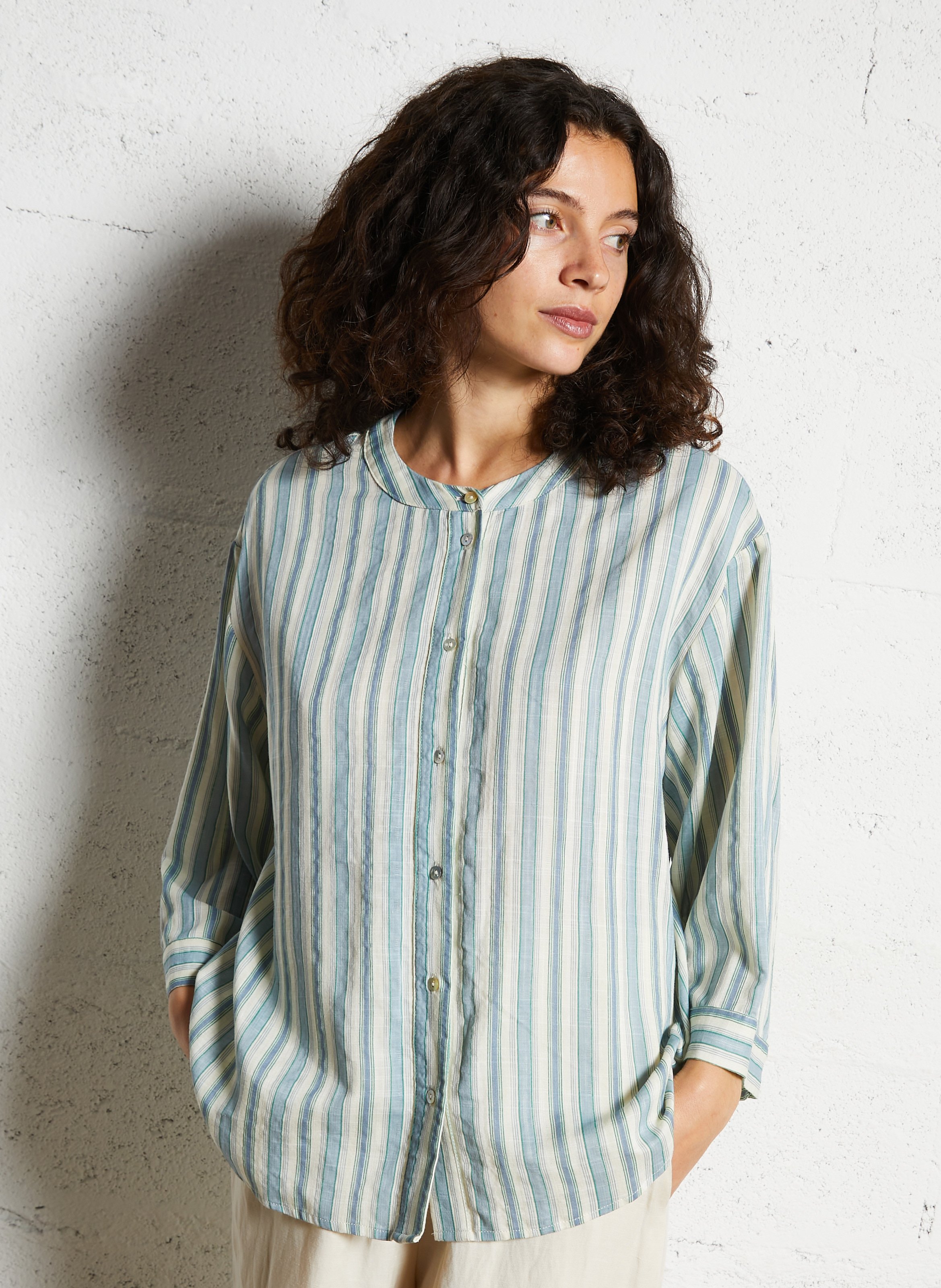 Chemise oversize col mao en coton mélangé JC SOPHIE