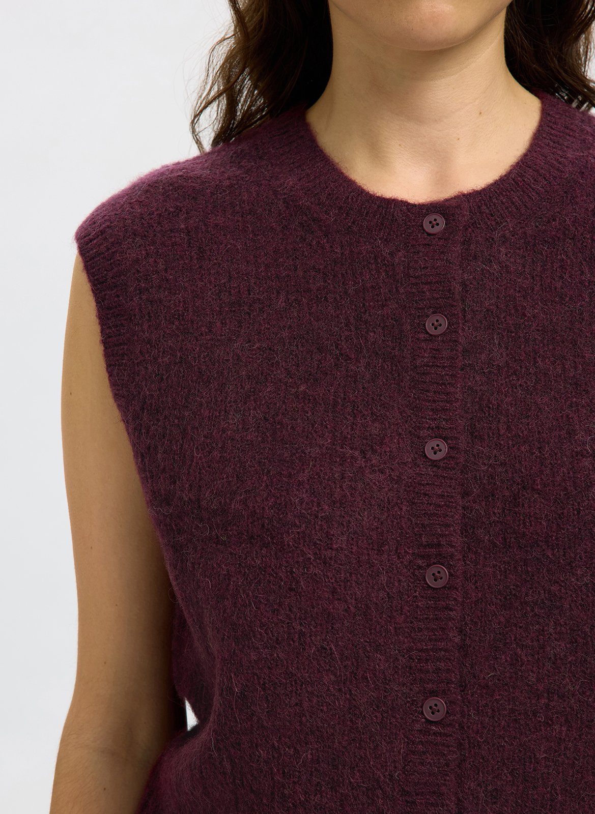 Cardigan droit col rond en laine mélangée SELECTED Prune