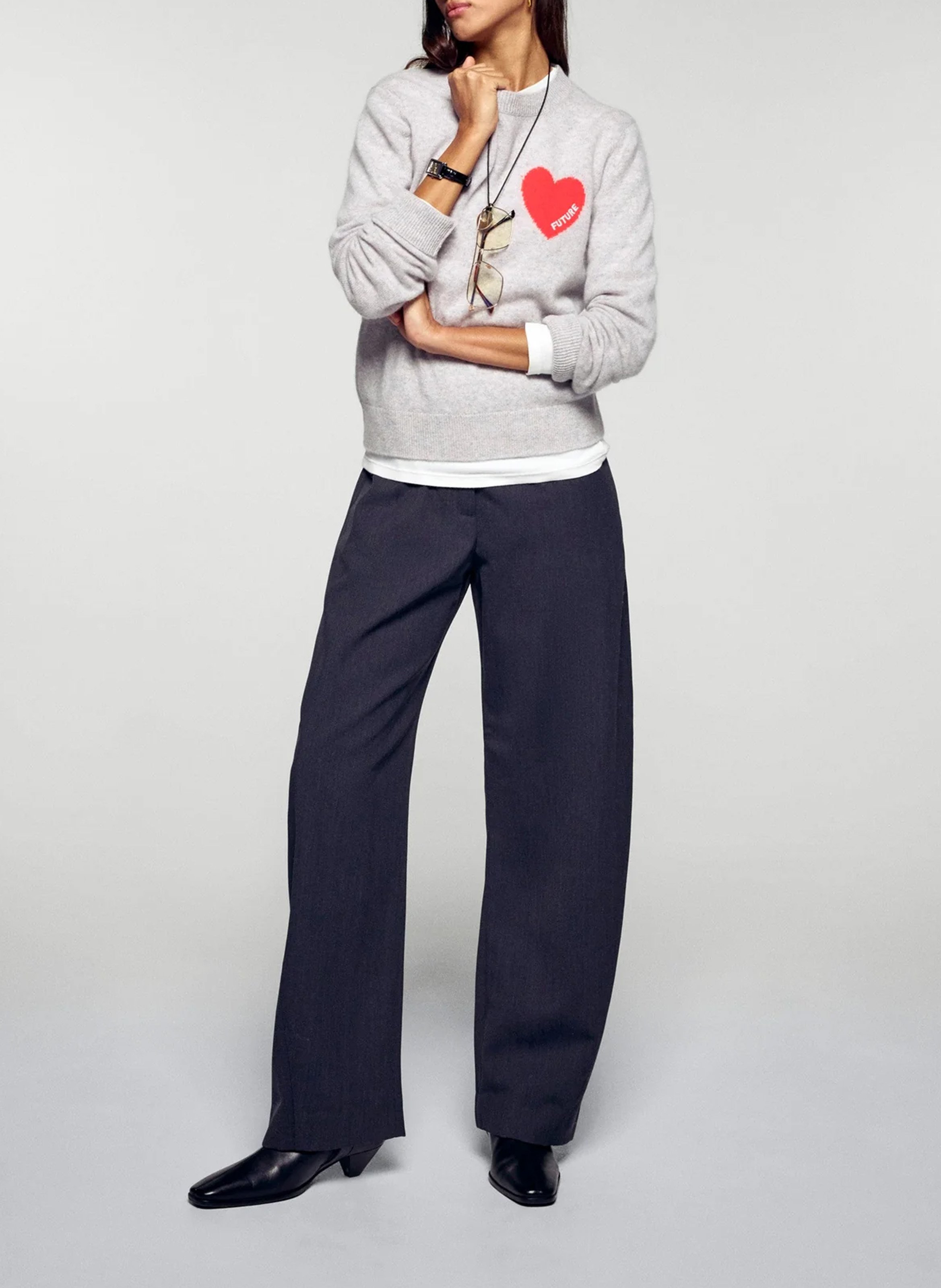 Straight cotton sweater with round neck FROM FUTURE Grey