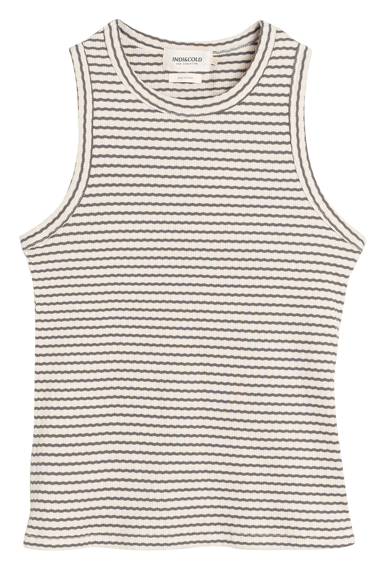 Recht streepjes hemdje met ronde hals van biologisch katoen. INDI & COLD Grijs