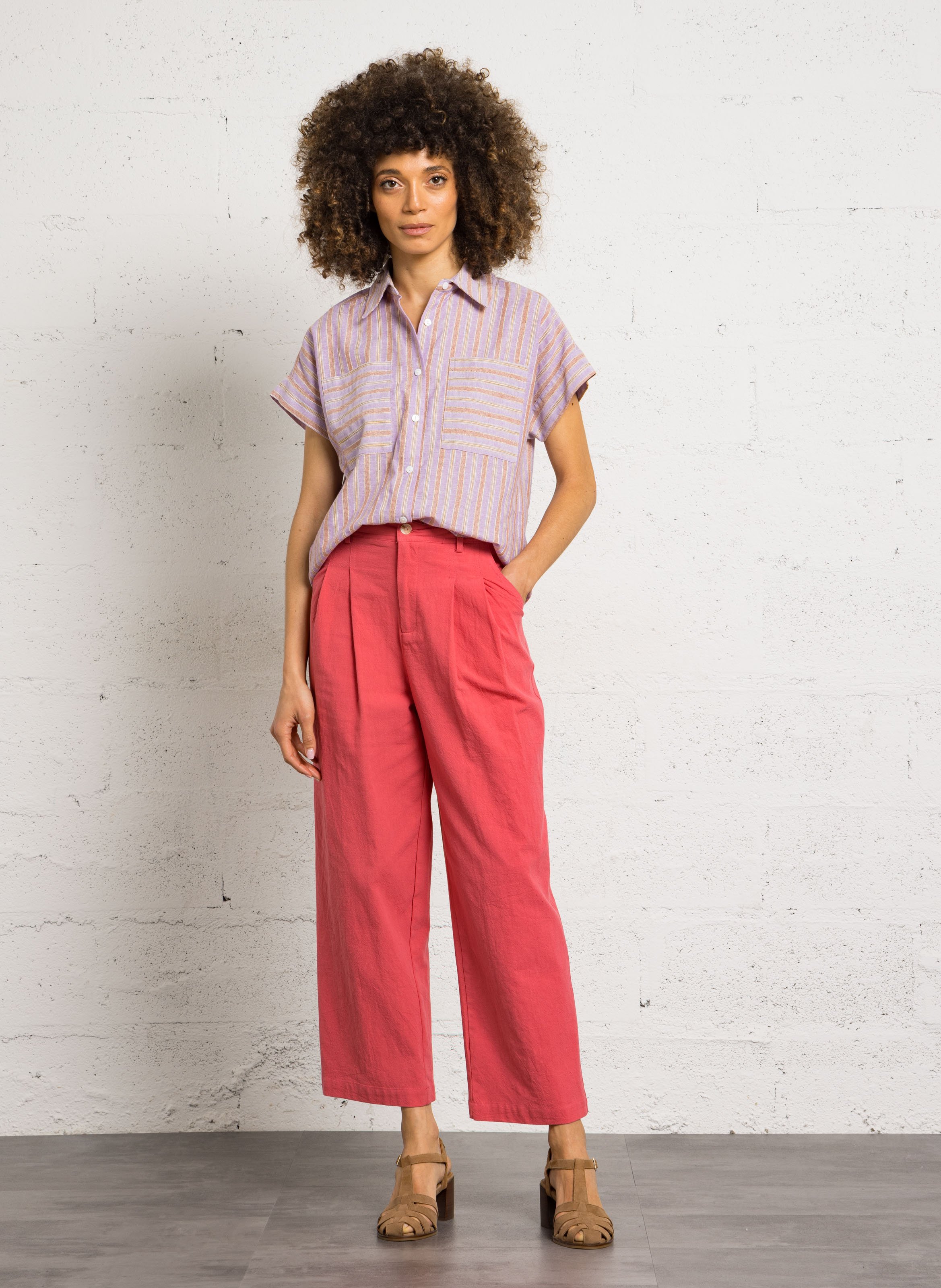 Chemise col classique rayée en coton THE KORNER Violet