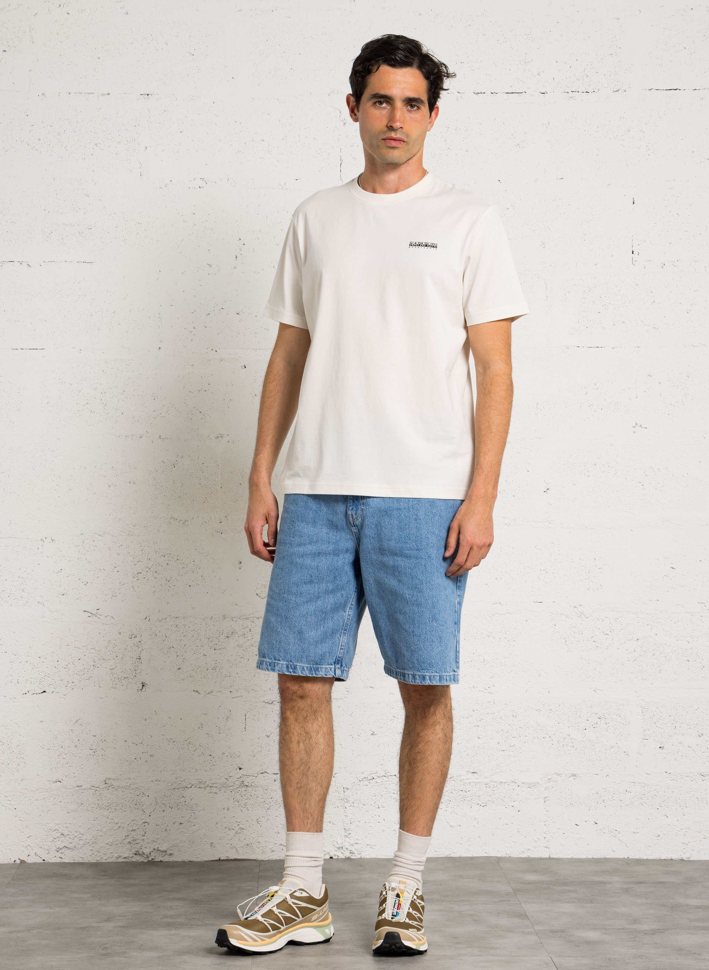 Round neck mottled screen-printed t-shirt White