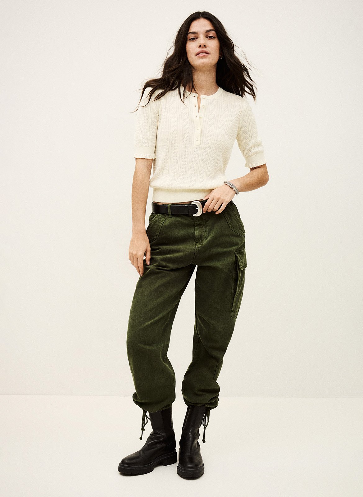 Trui met ronde hals in effen fantasiebreisel BA&SH Beige