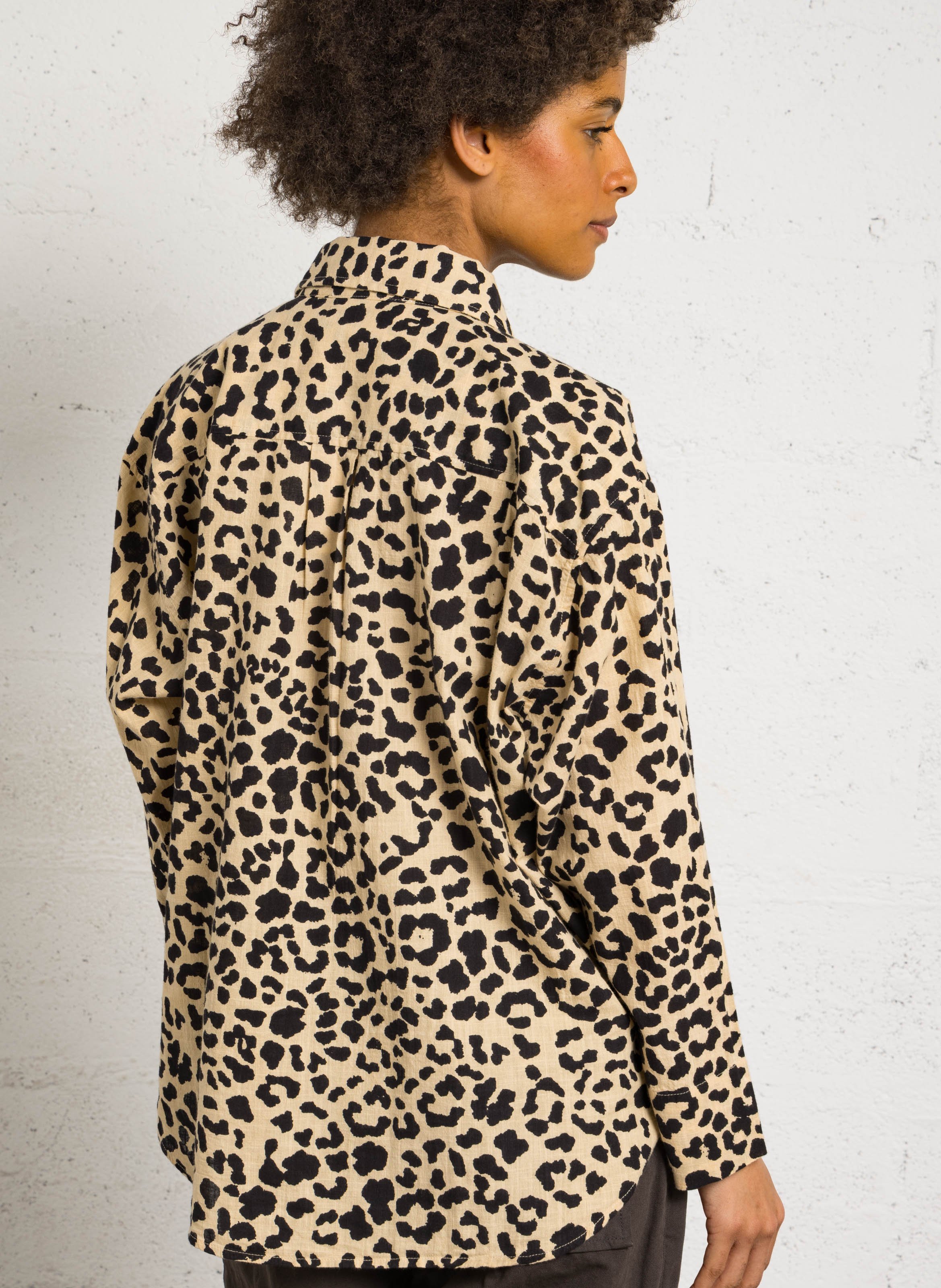 Chemise boutonnée léopard en coton LEON & HARPER Marron