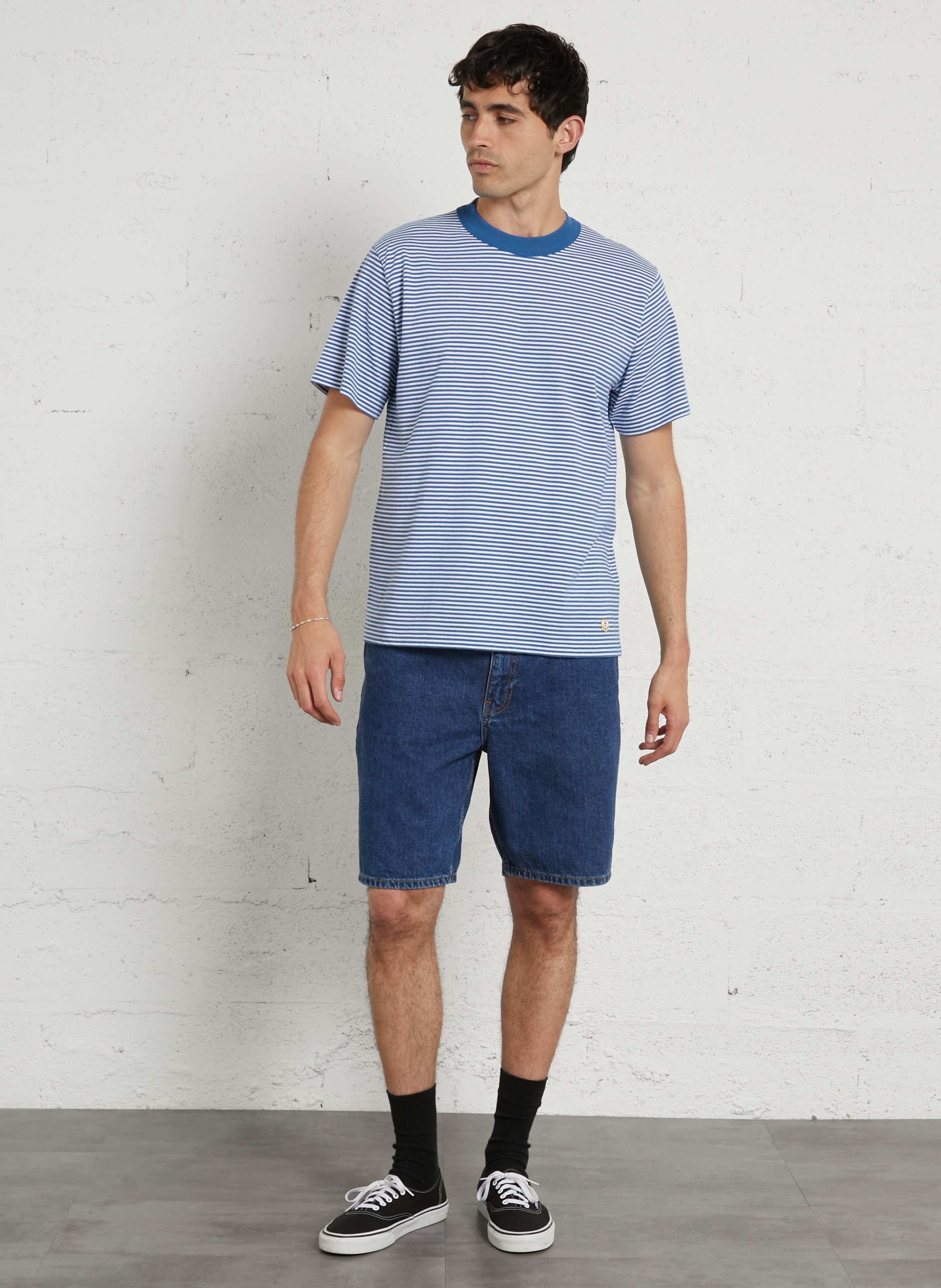 Gerade geschnittenes Rundhals-T-Shirt aus Baumwolle mit Streifen ARMOR LUX Blau