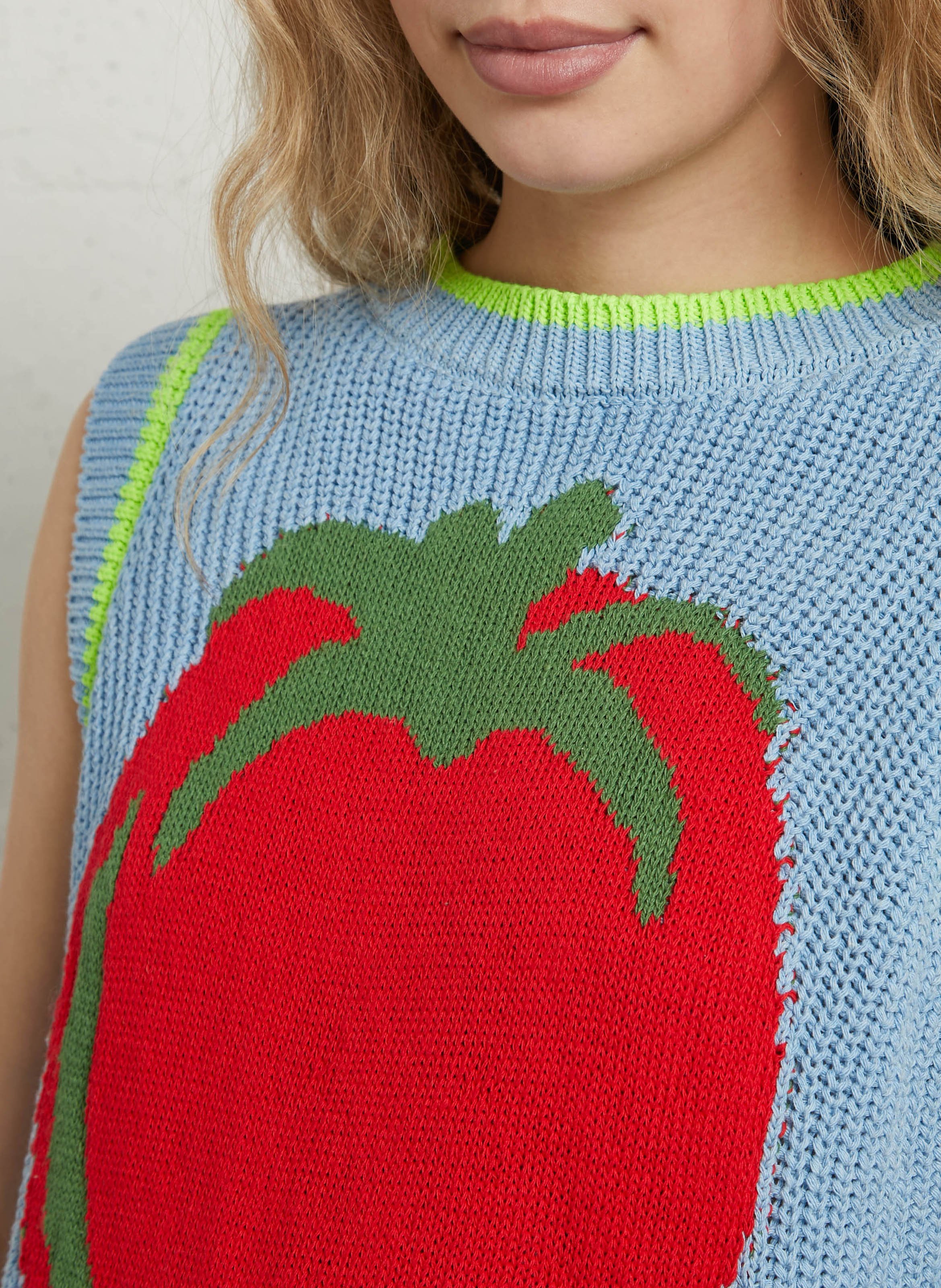 Straight cotton-blend sweater with round neck DR BLOOM Blue