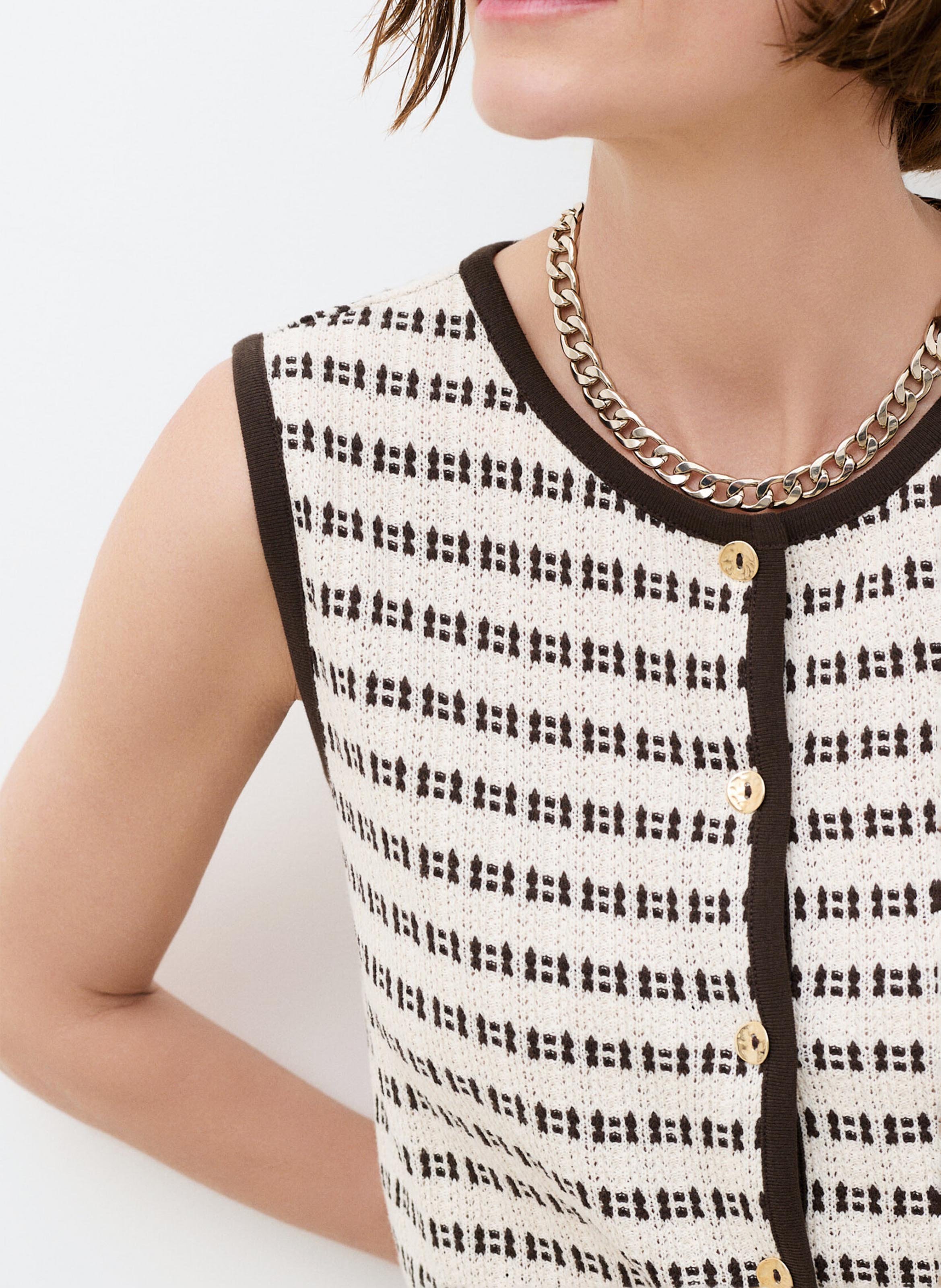 Top col rond en coton mélangé CAROLL Marron