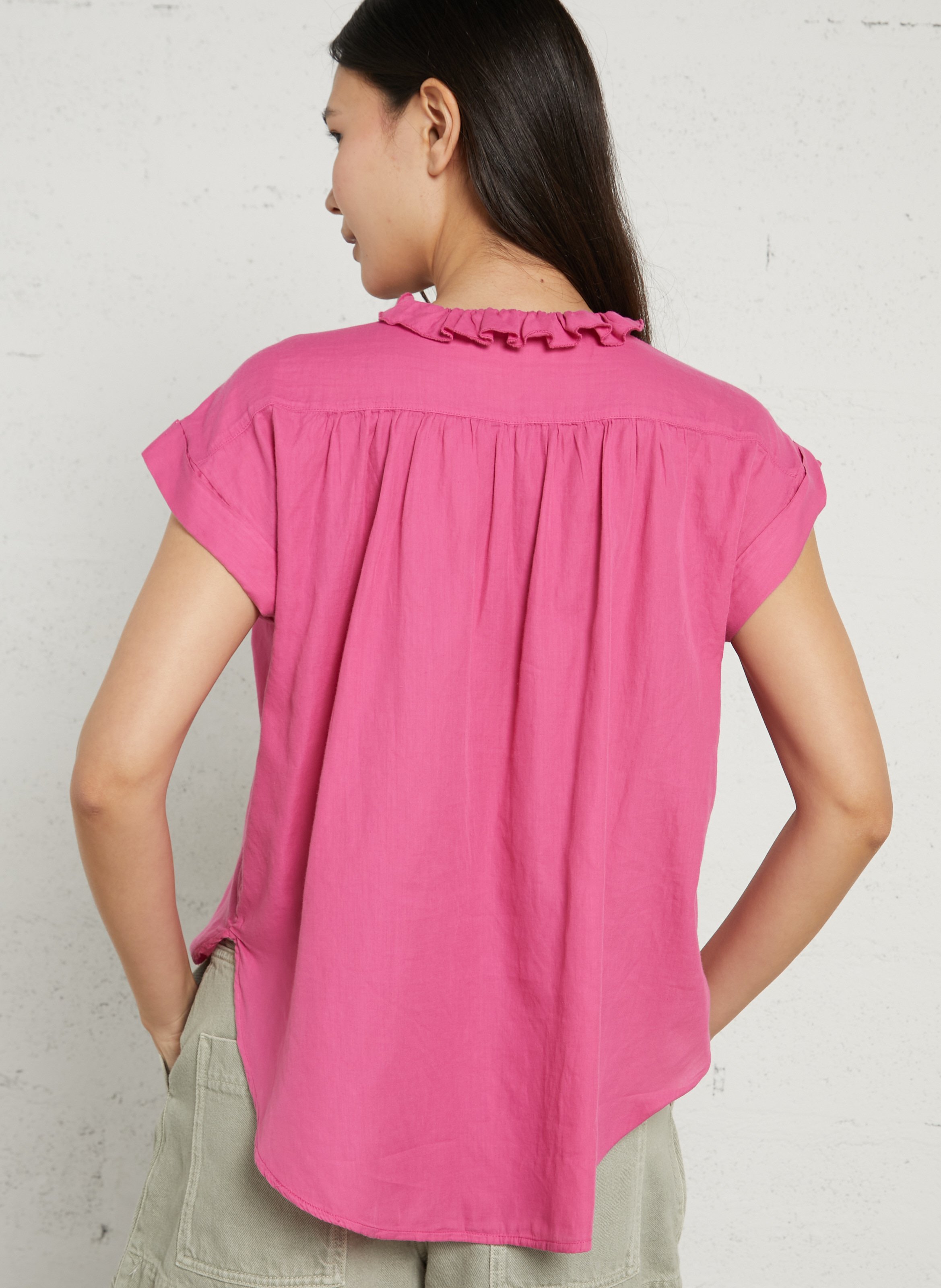 Top manches courtes droit à froufrous BELLA JONES Rose