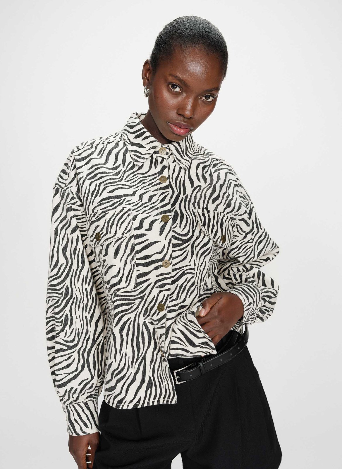 Chemise oversize col classique en coton imprimé GRACE ET MILA Blanc