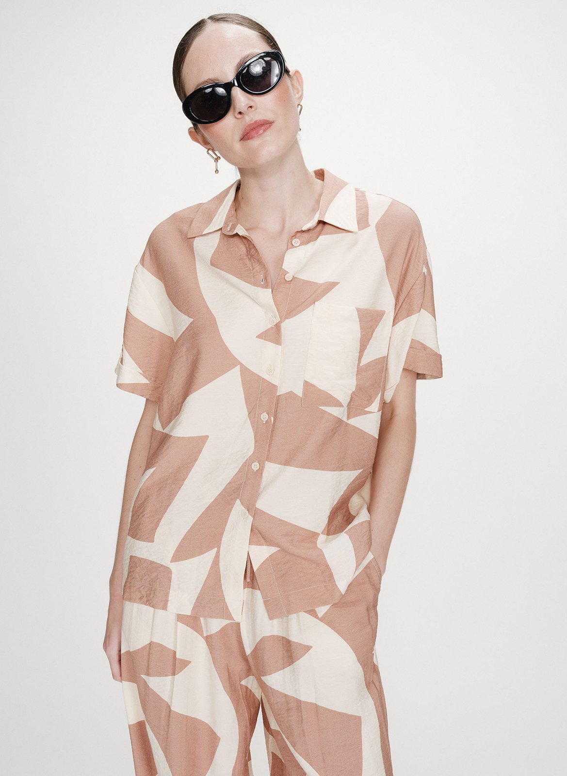 Straight printed shirt with classic collar GRACE ET MILA Brown