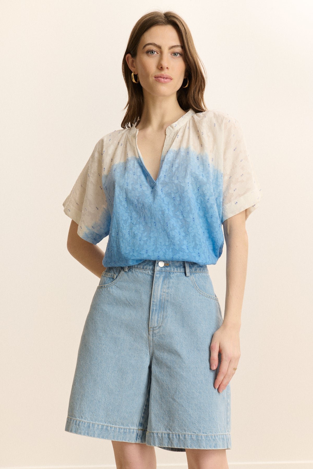 Short-sleeved tunic collar blouse GARANCE PARIS Blue