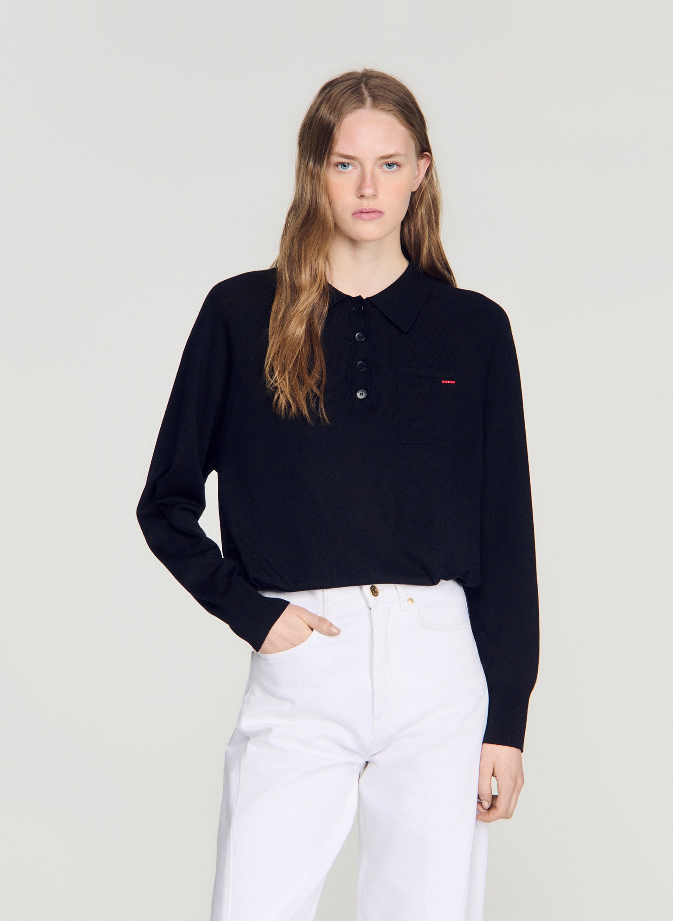 Pull oversize col classique en laine mélangée SANDRO Noir
