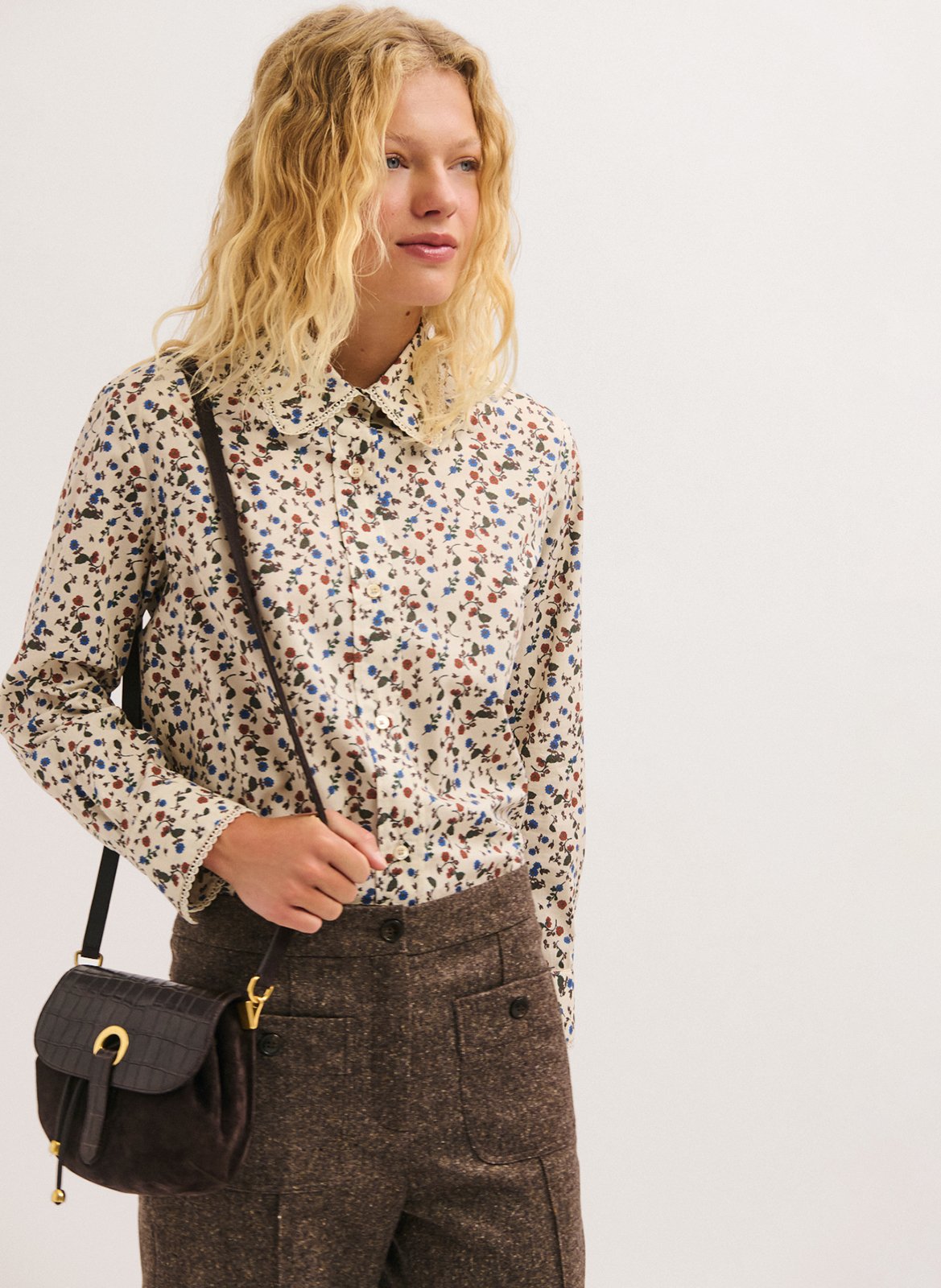 Gerade geschnittene Baumwollbluse PABLO Beige