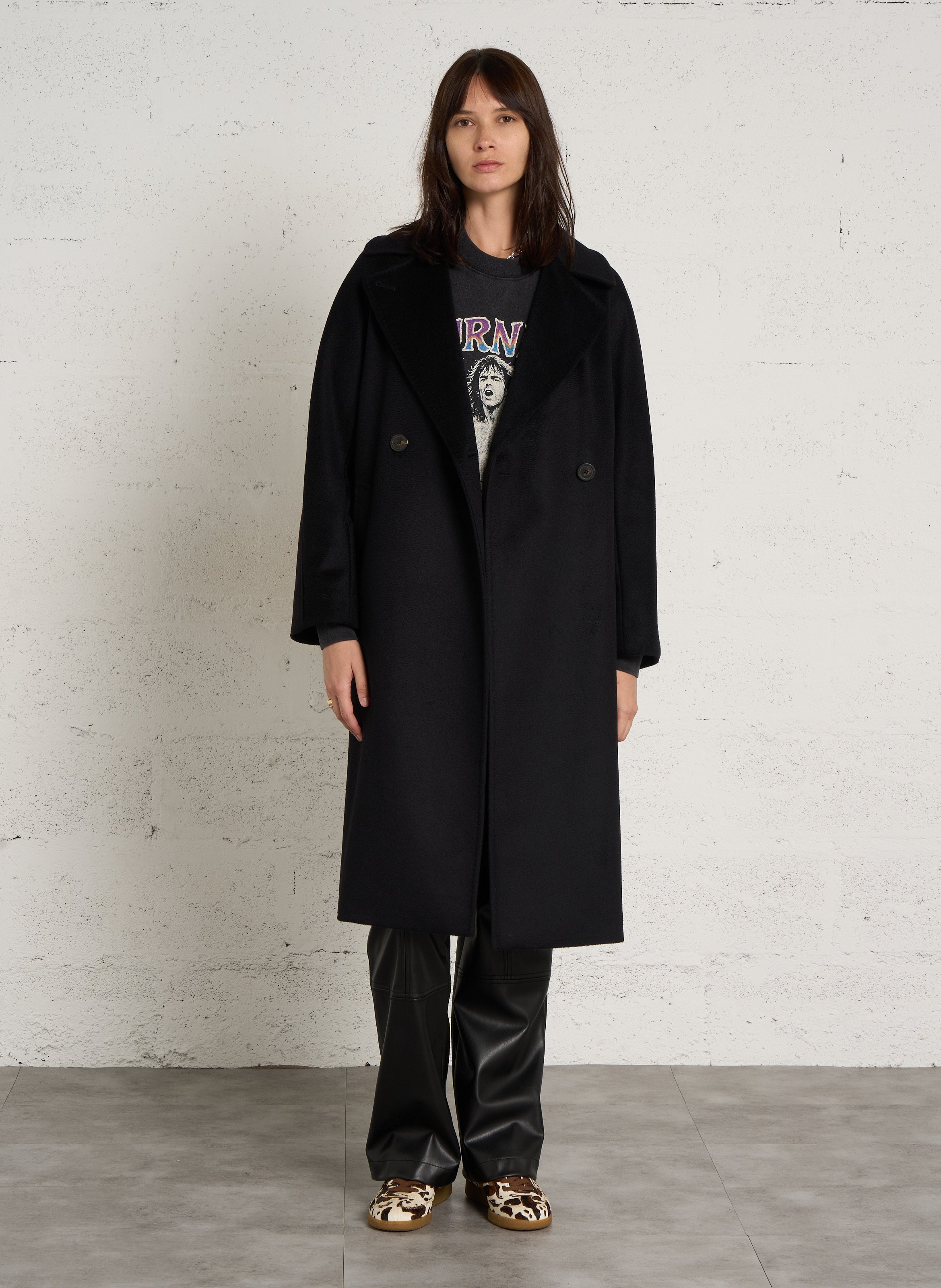 Langer Wollmantel mit Gürtel MAX MARA WEEK END Schwarz