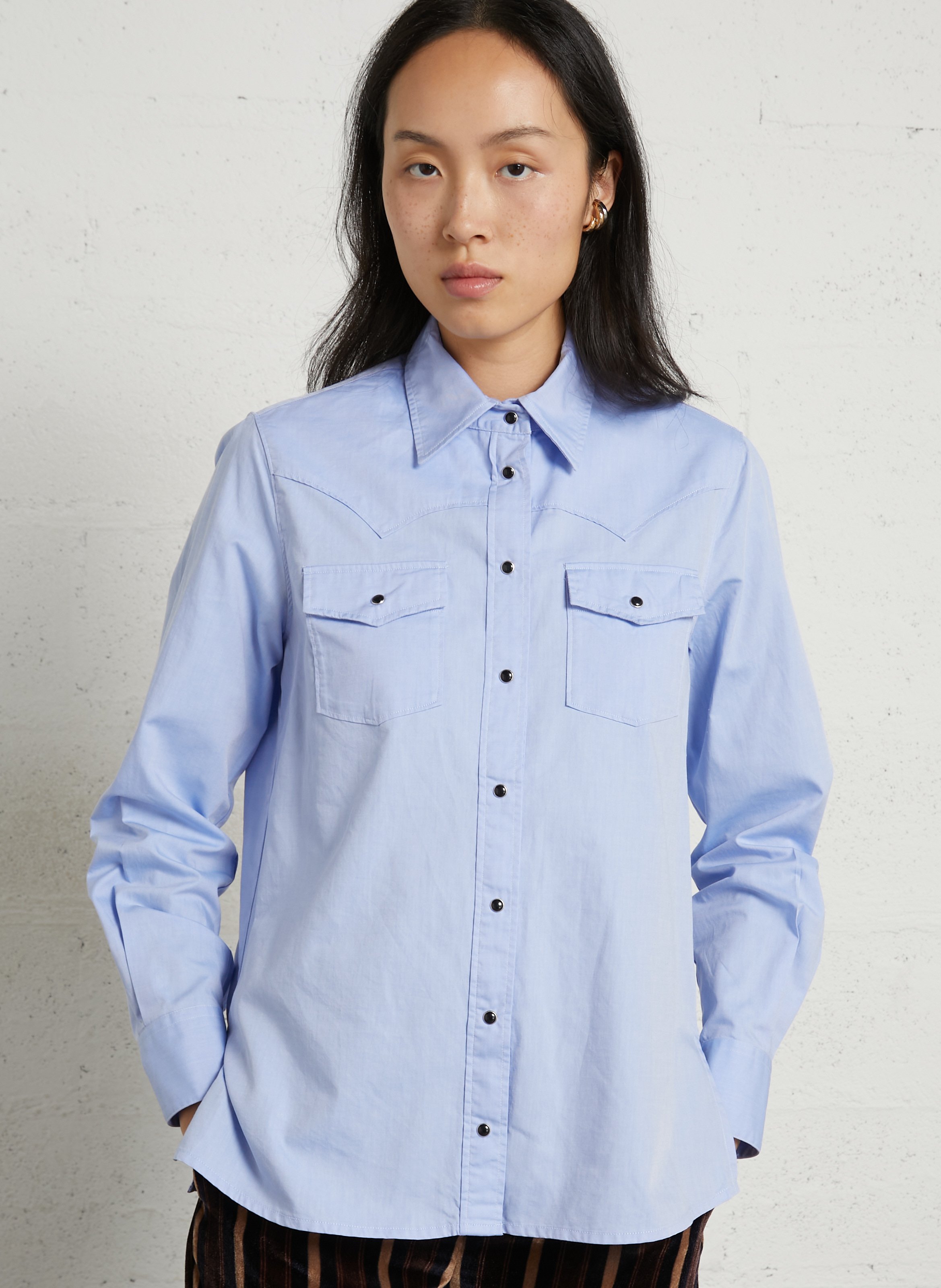 Plain cotton shirt DIEGA Blue