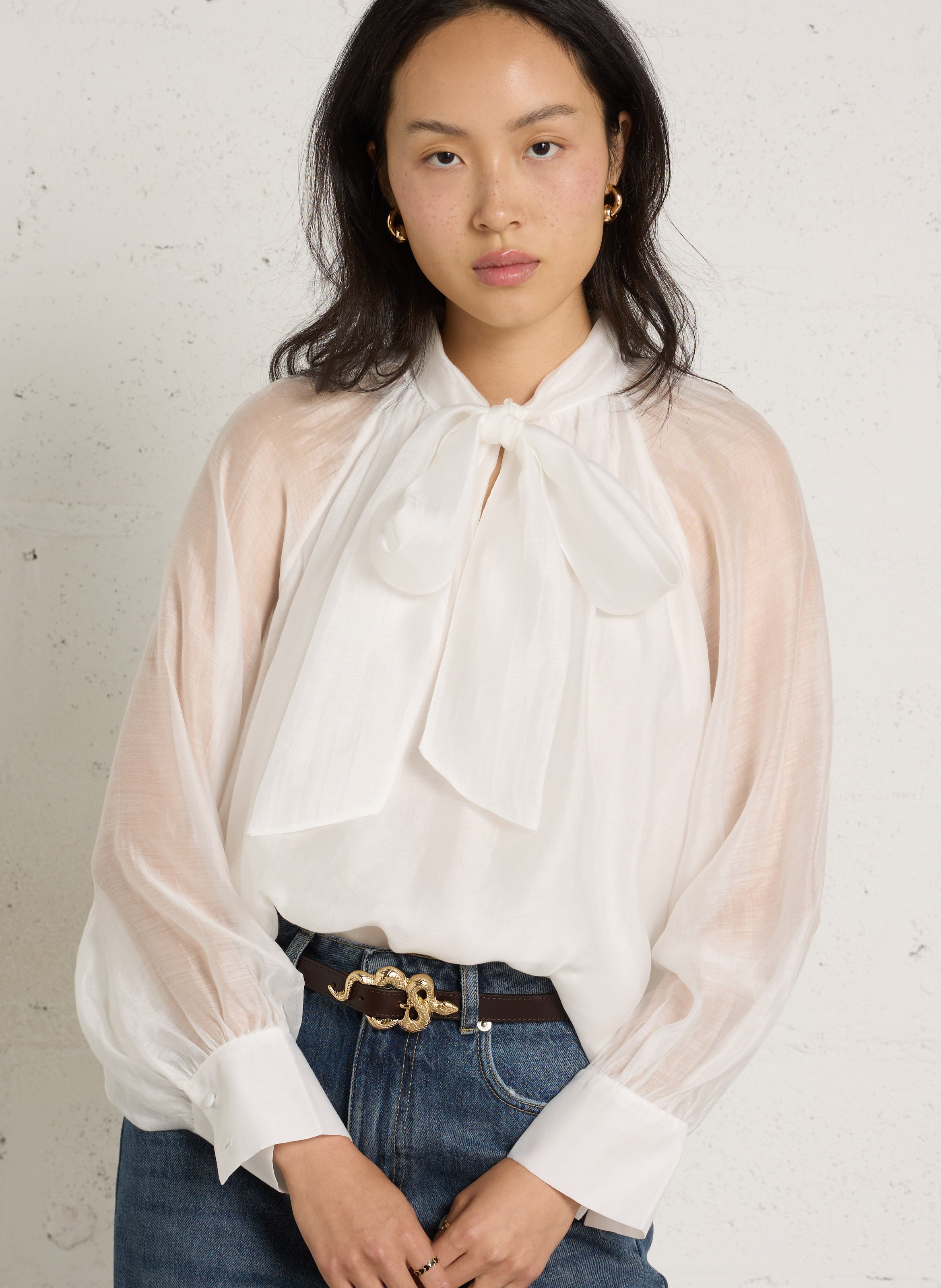 Loose-fit lavallière collar top IKKS White