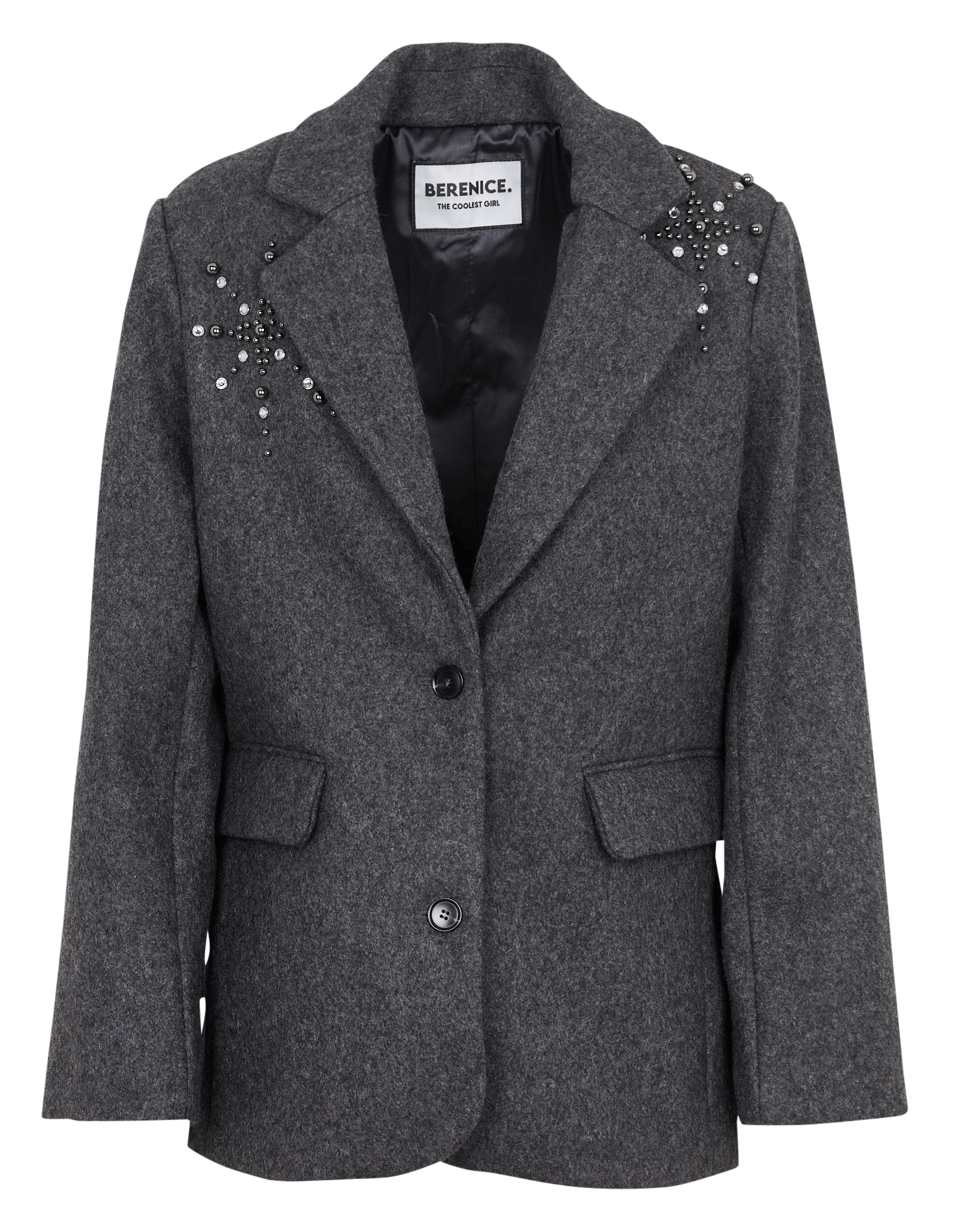 Veste à franges et strass en laine mélangée BERENICE Gris