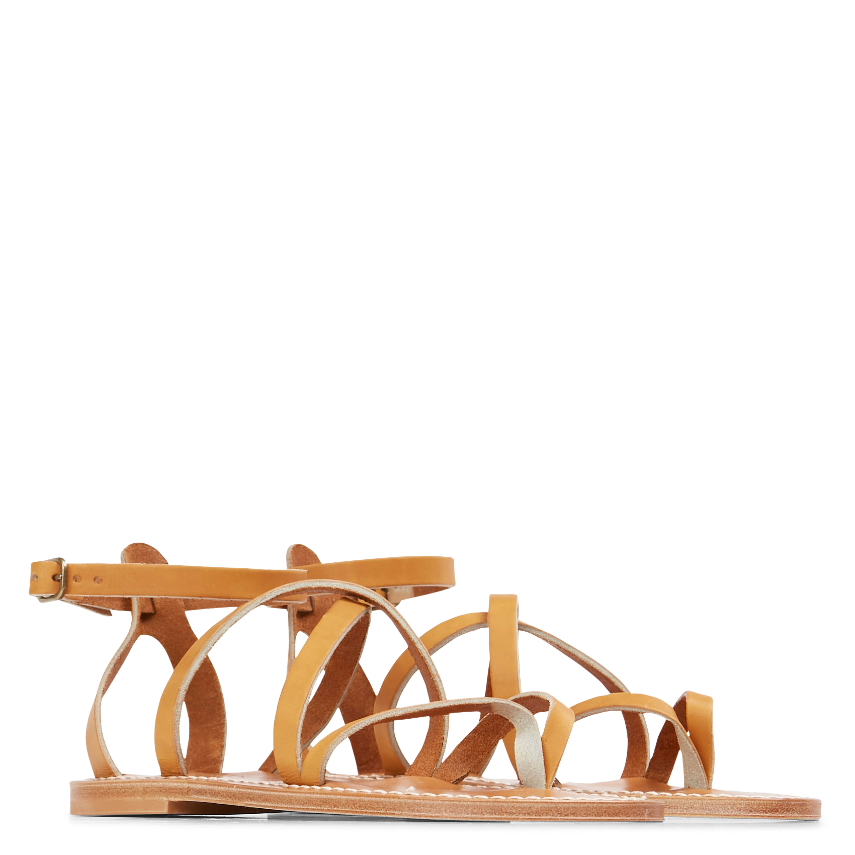 Flat leather sandals K JACQUES Brown