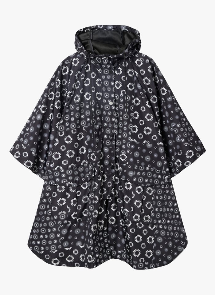 Black Printed raincoat with hood