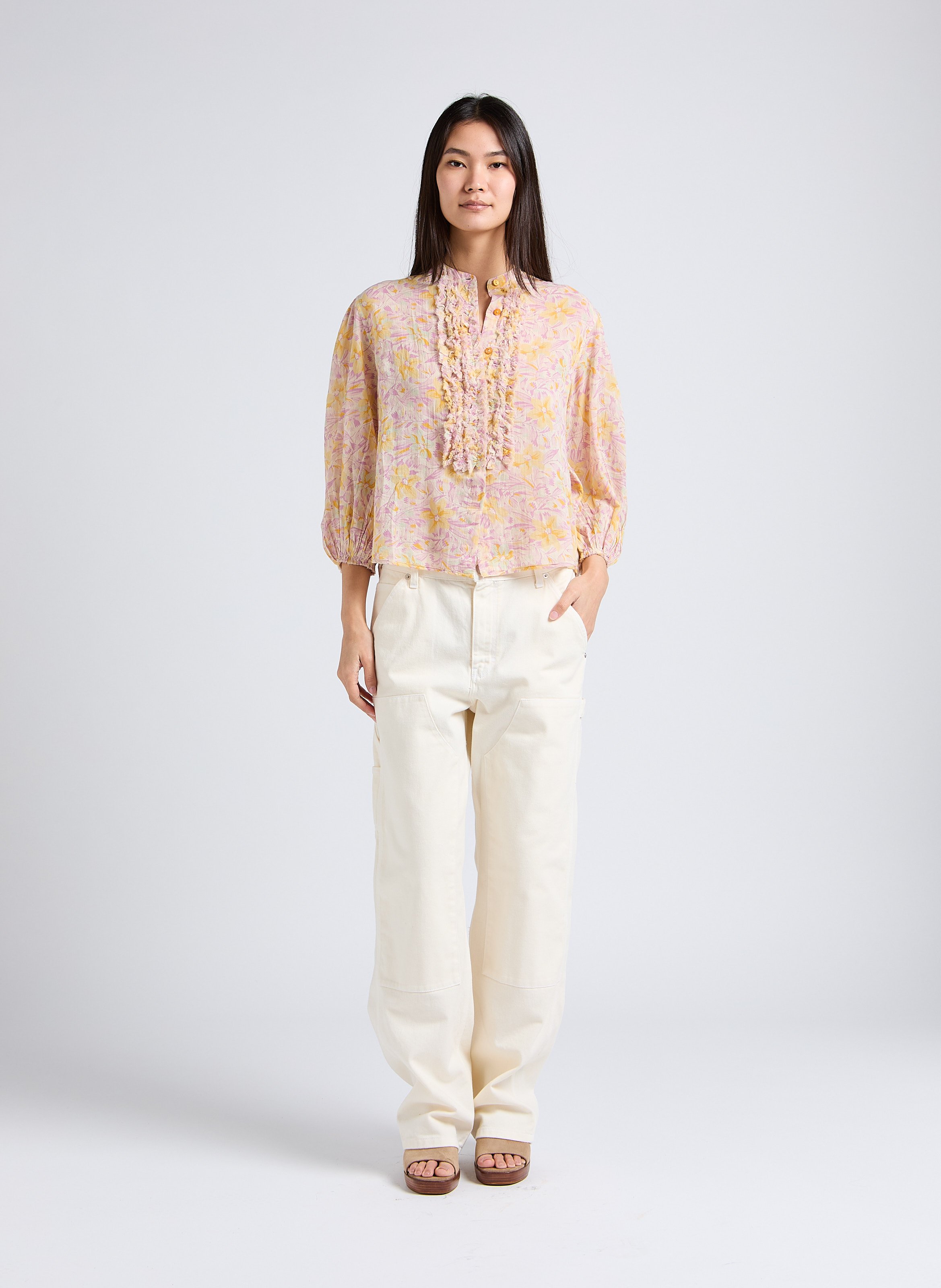 High-waisted straight-leg cotton jeans MARGAUX LONNBERG White