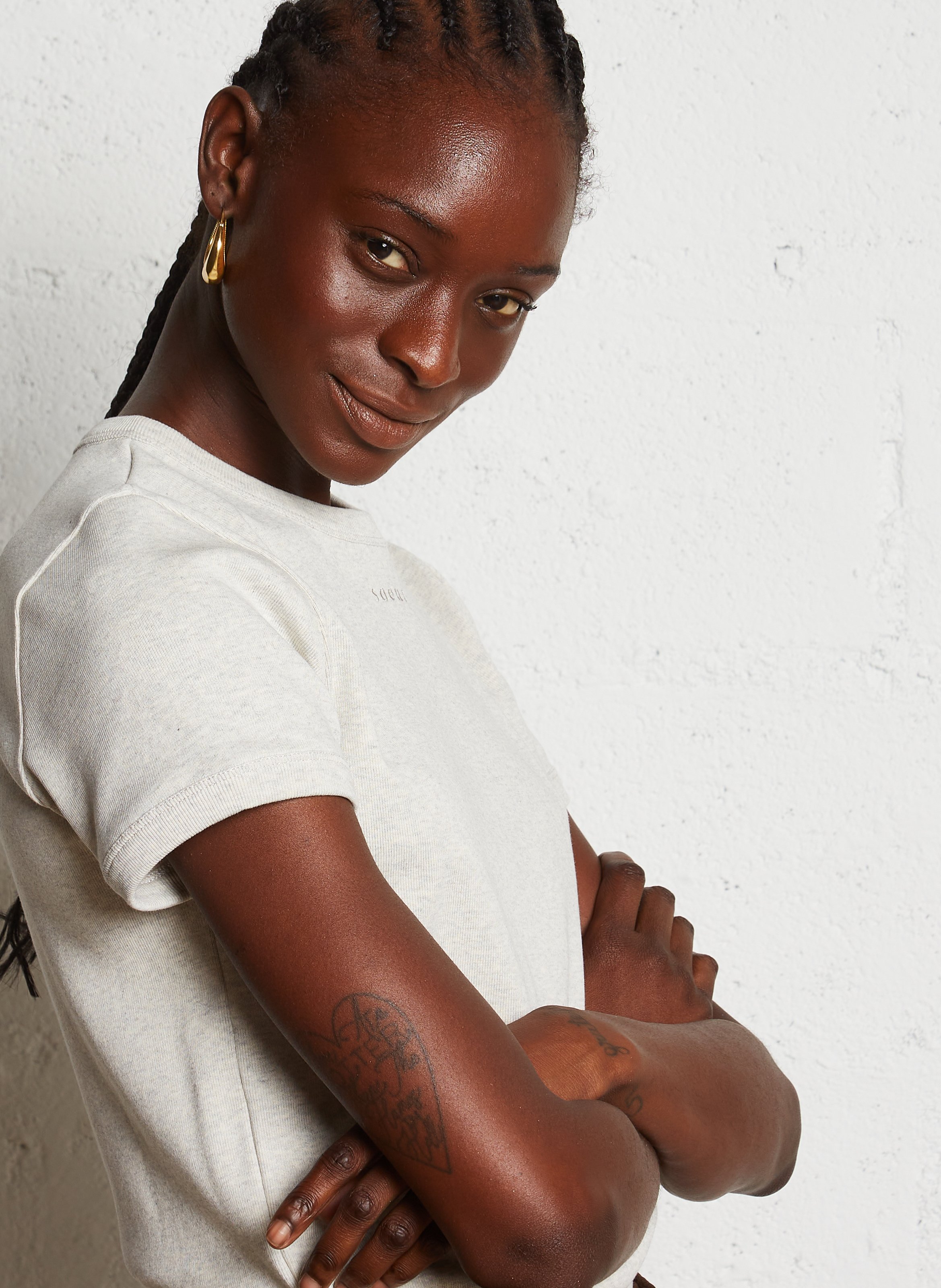 Tee-shirt droit col rond en coton bio SOEUR Gris