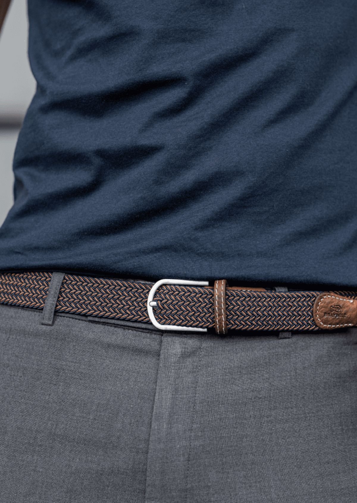 Multicolored braided elastic belt BILLYBELT Brown