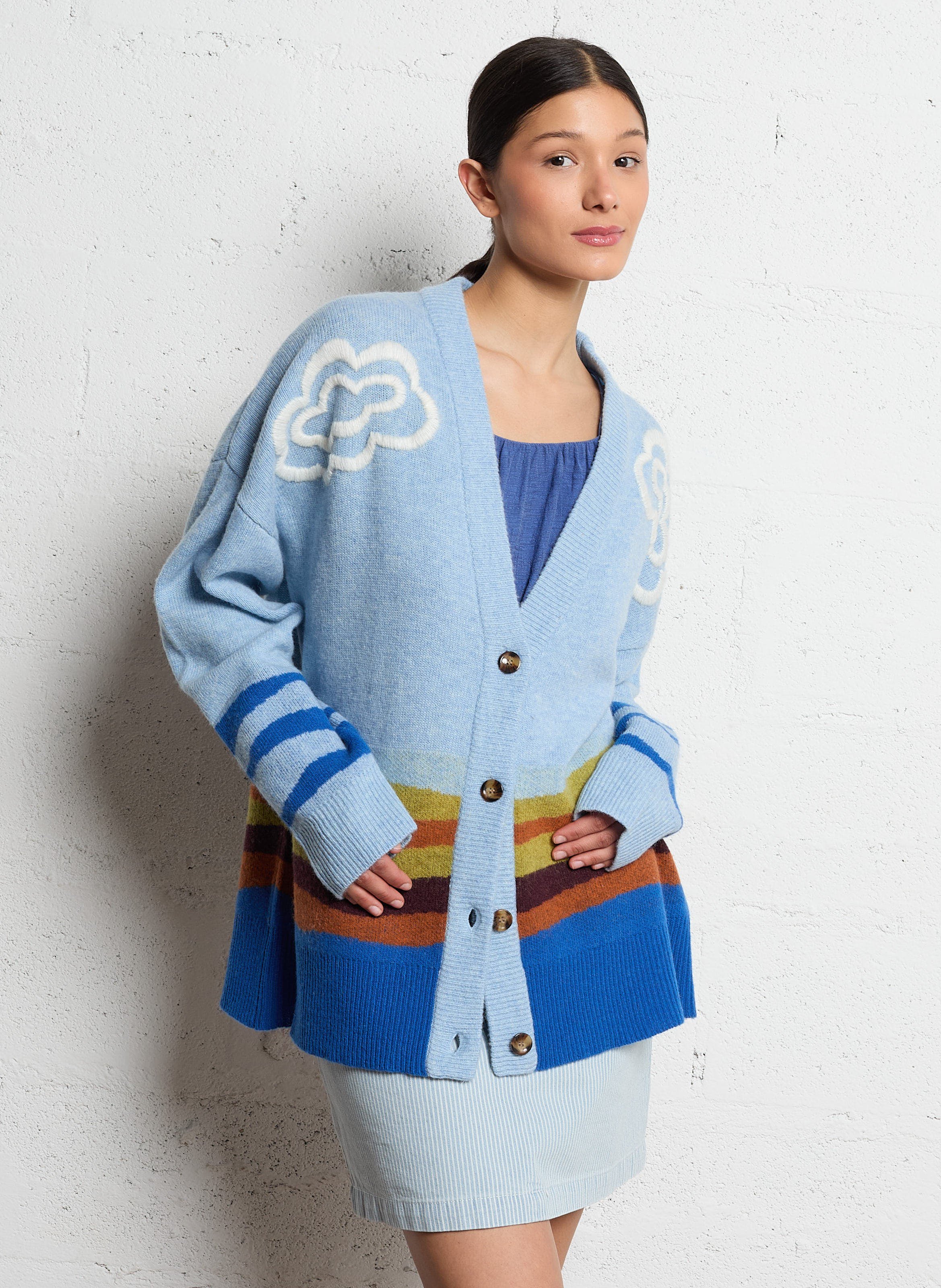 Cardigan ample imprimé en laine mélangée STELLA NOVA Multicolore